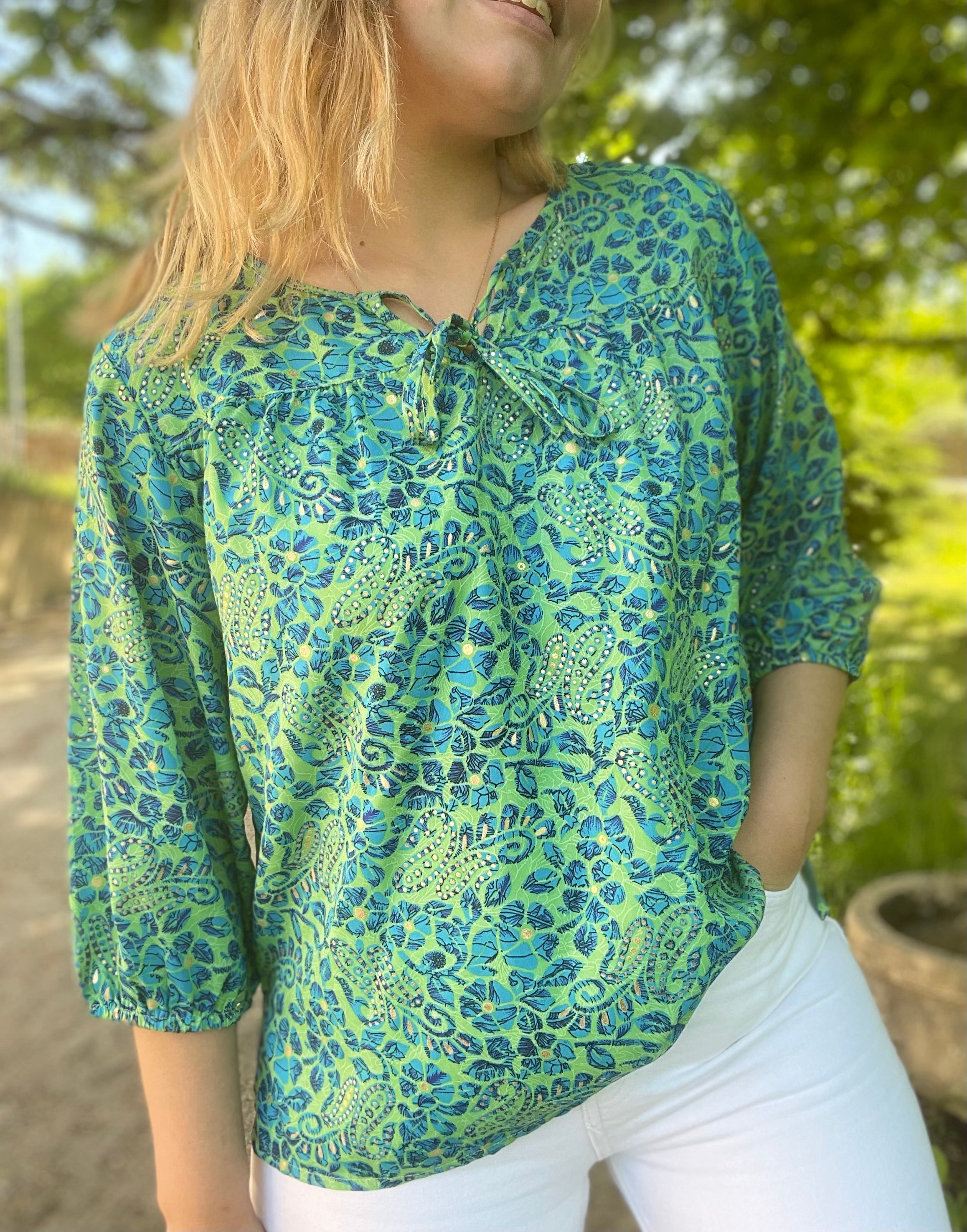 Blouse bohème vert turquoise