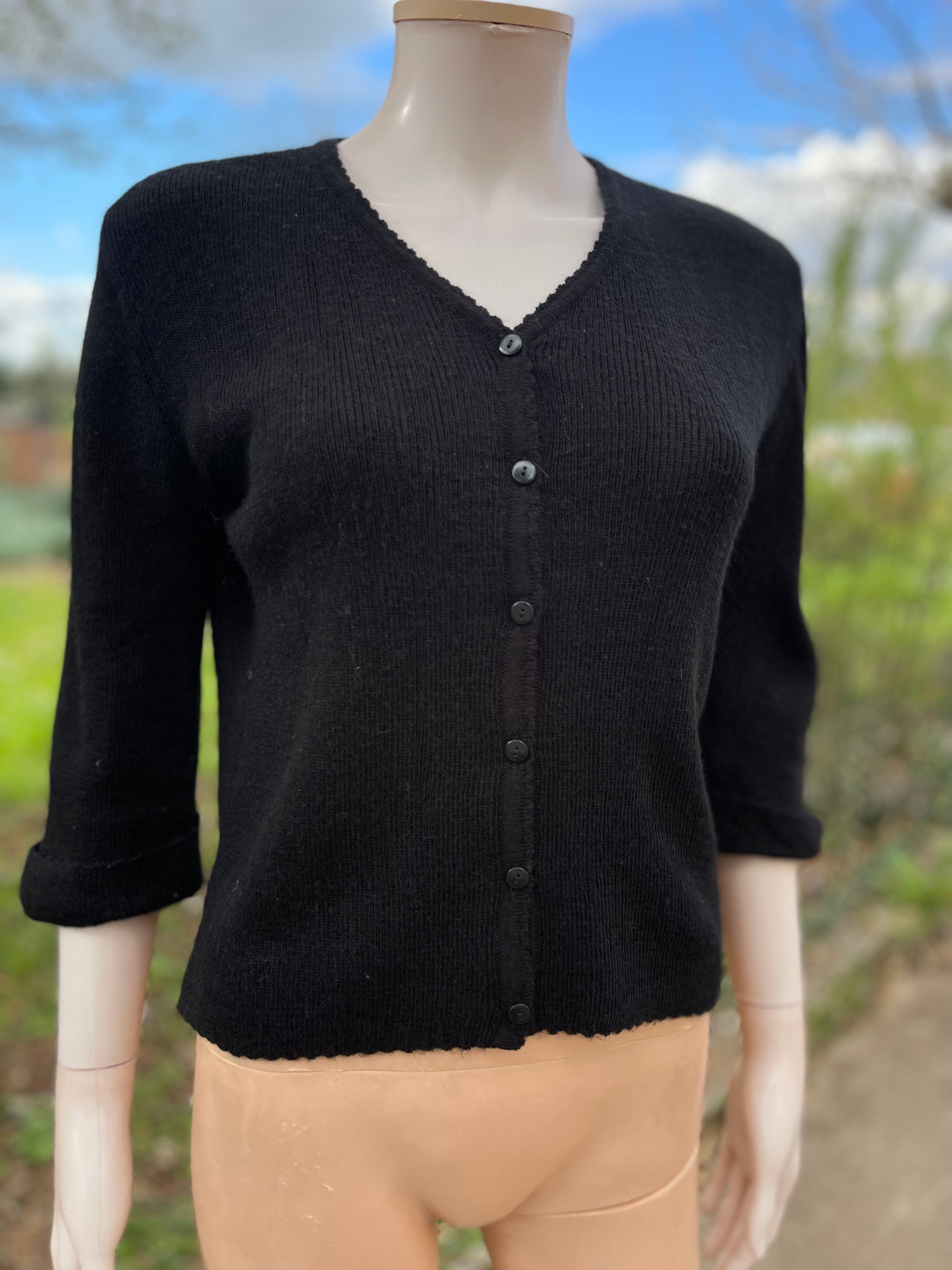 Cardigan vintage noir manches 3/4 taille 36