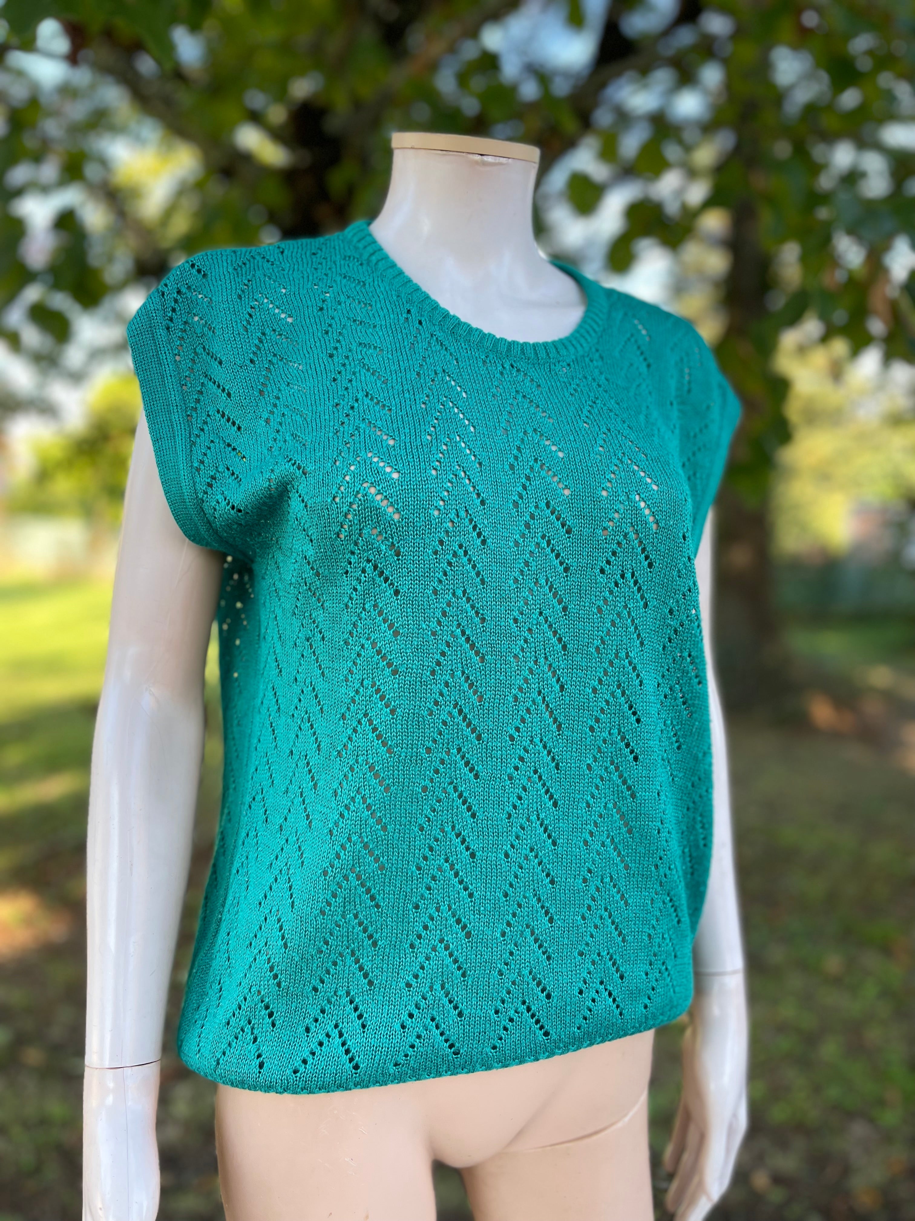 Top vintage ajouré vert émeraude – Made in France 38/40