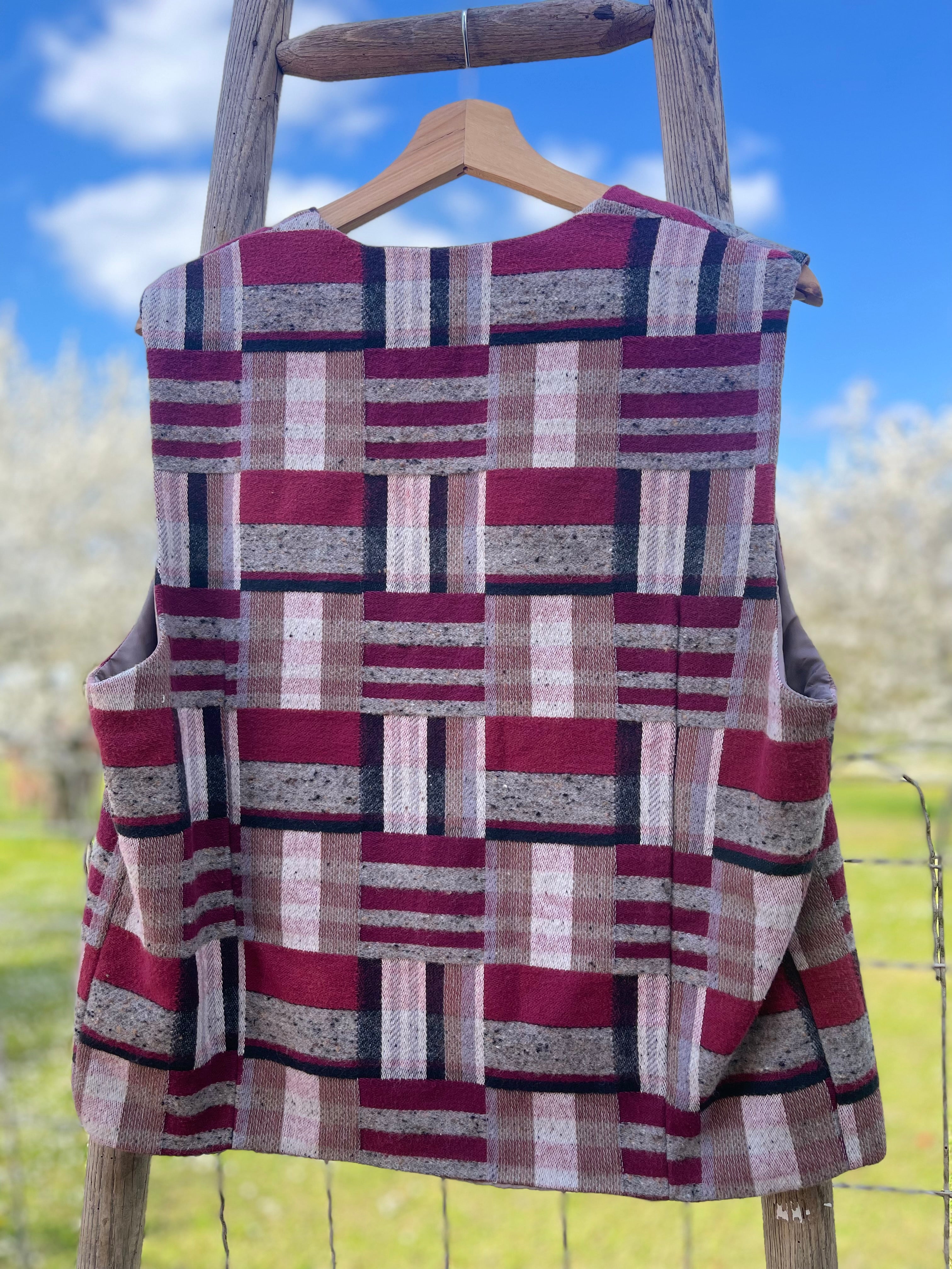 Gilet vintage patchwork laine – esprit 80s/90s