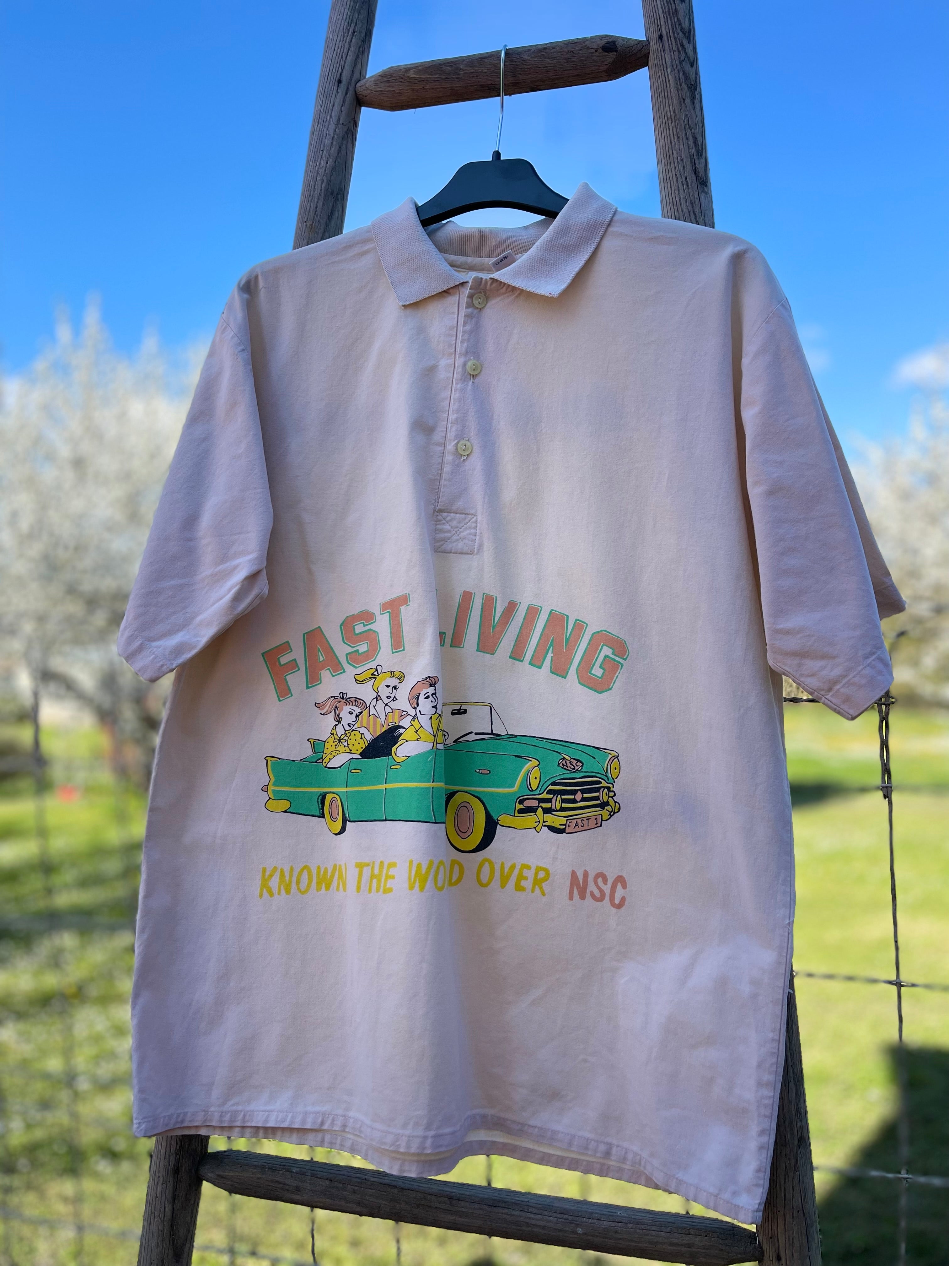 Polo vintage abricot imprimé rétro – Made in France