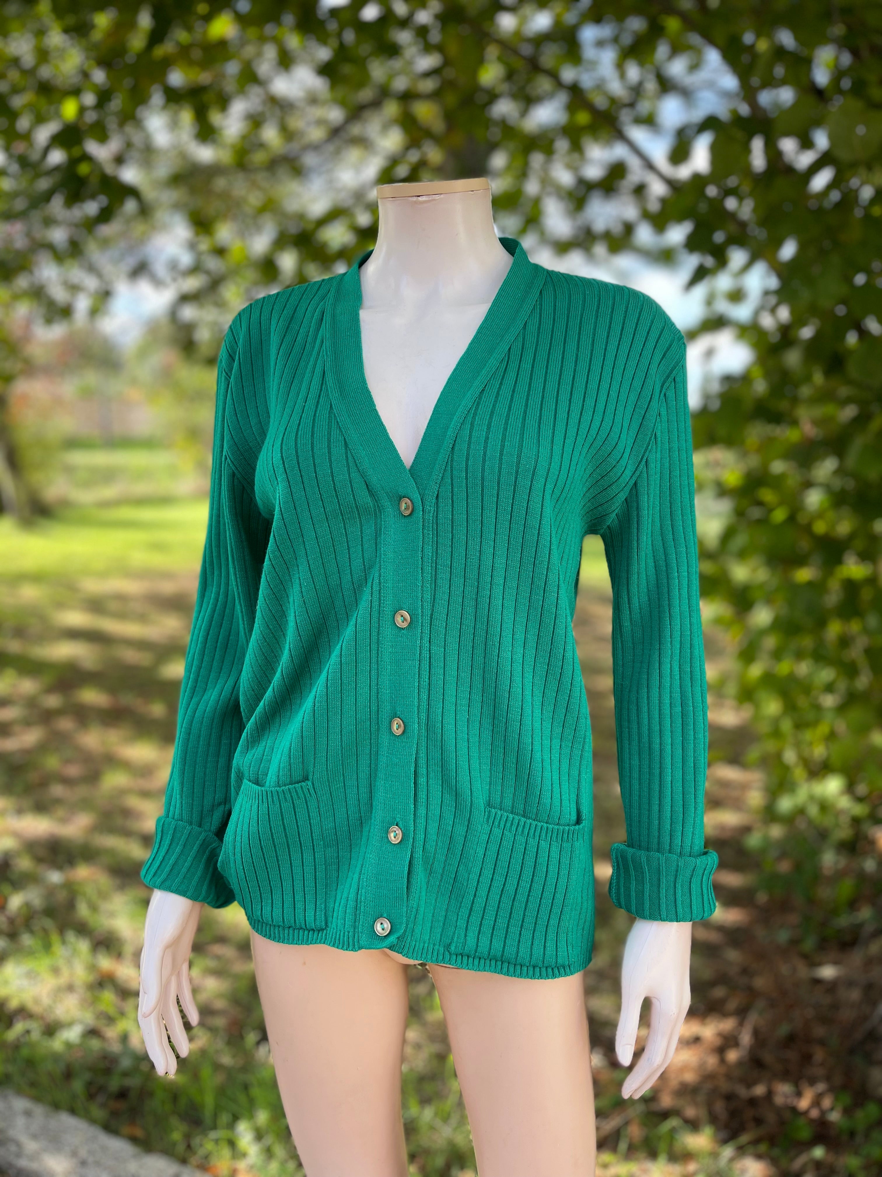 Cardigan vintage vert émeraude – Taille 40/42