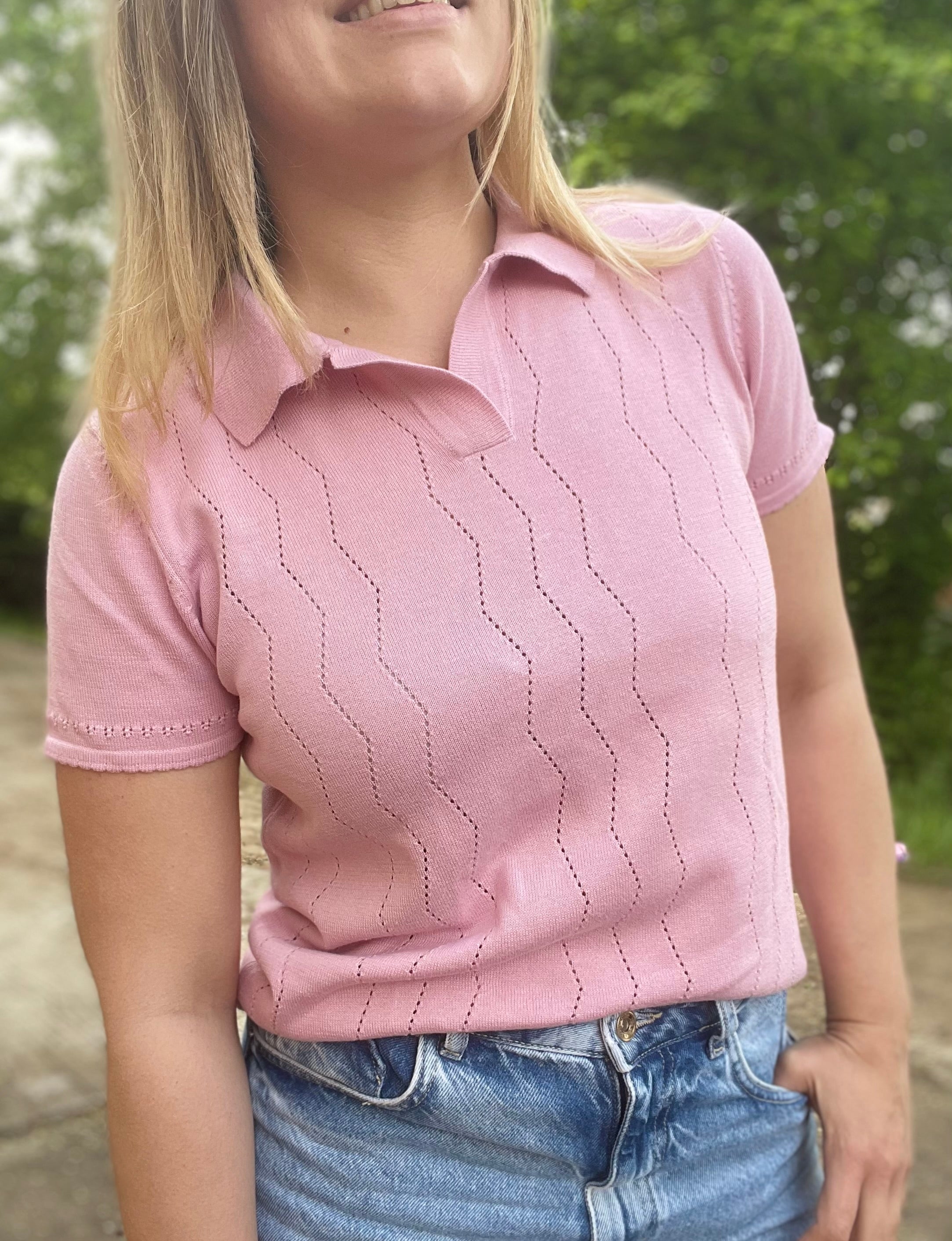Top maille rose clair
