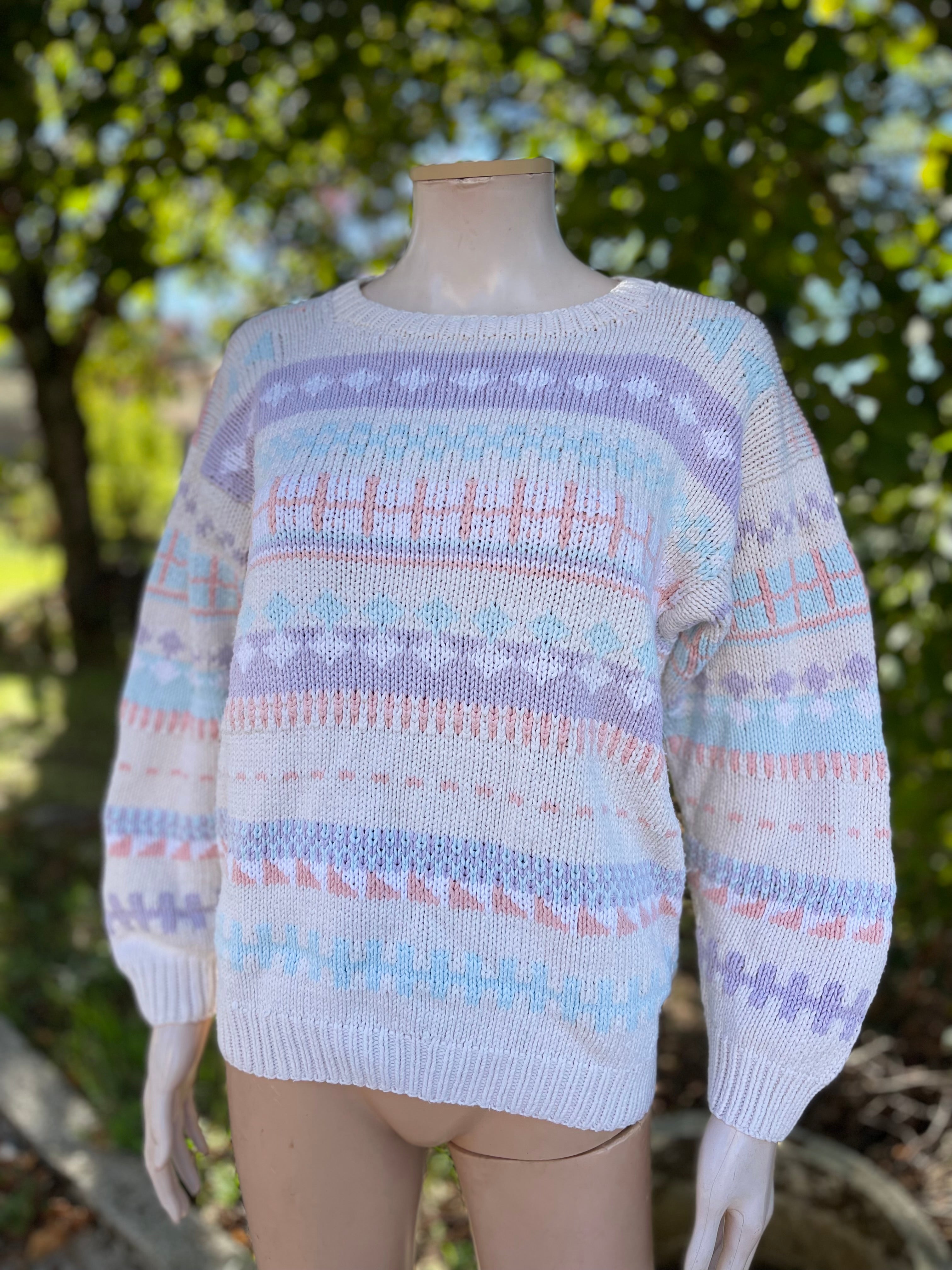 Pull vintage pastel 100% coton fait main – Taille 36/38