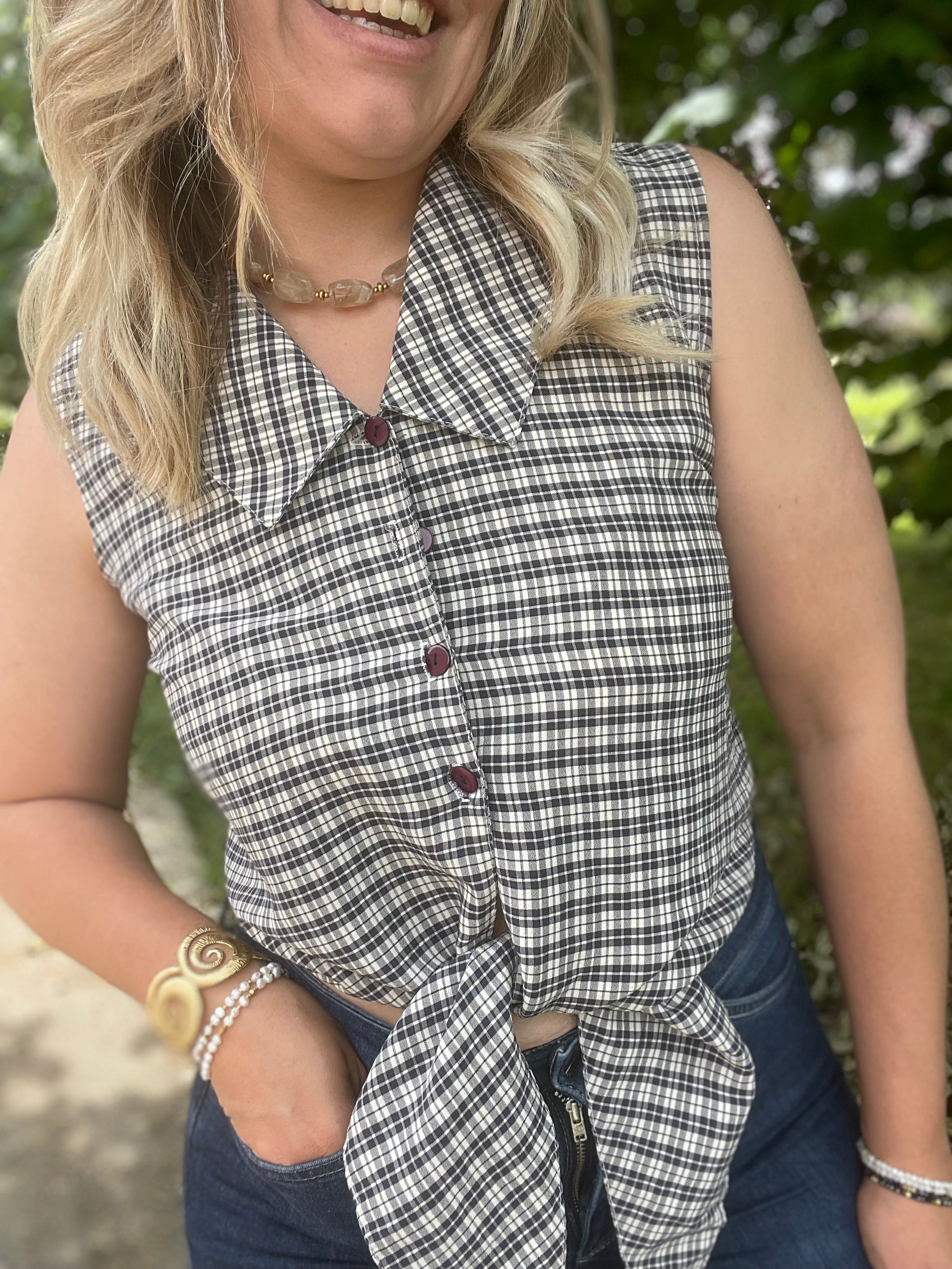 Top noué vintage à carreaux 38