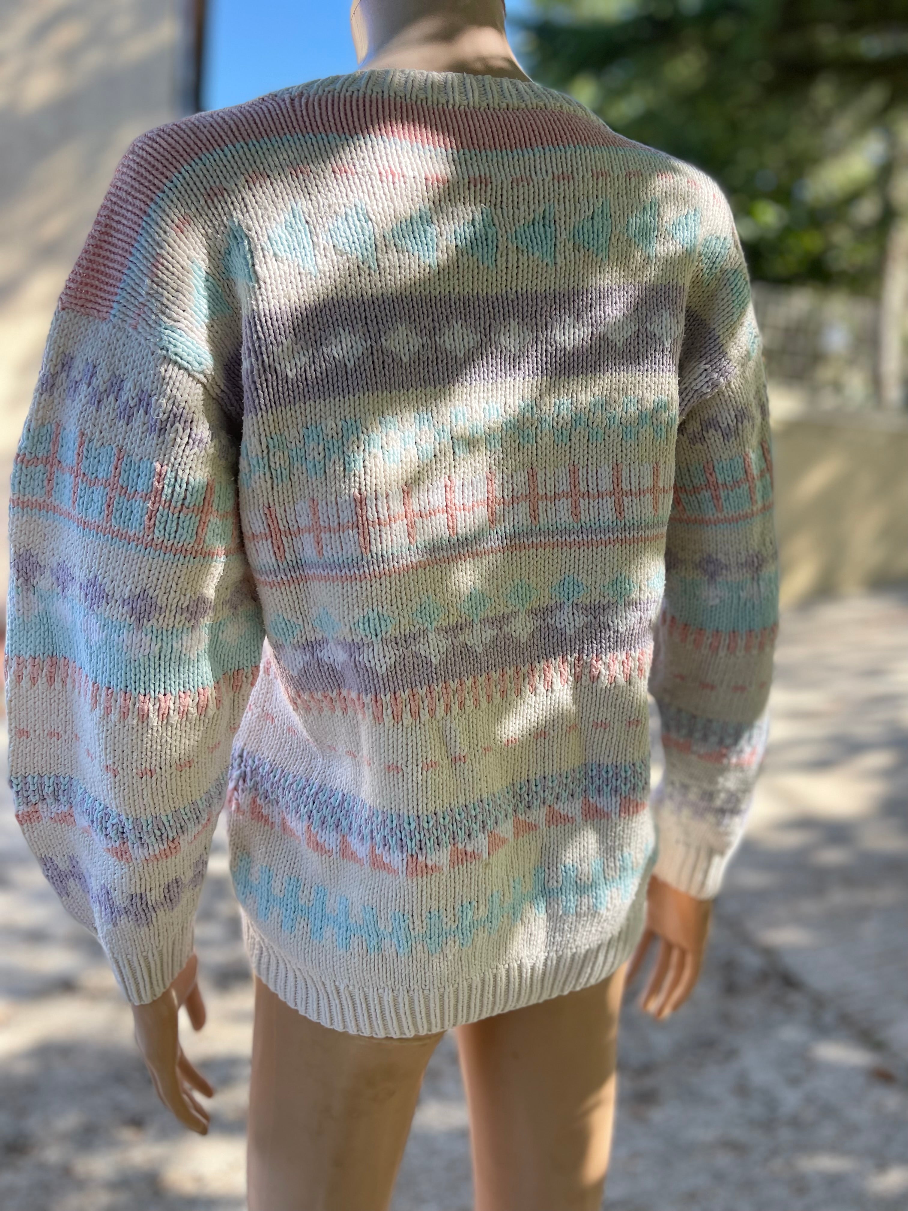 Pull vintage pastel 100% coton fait main – Taille 36/38