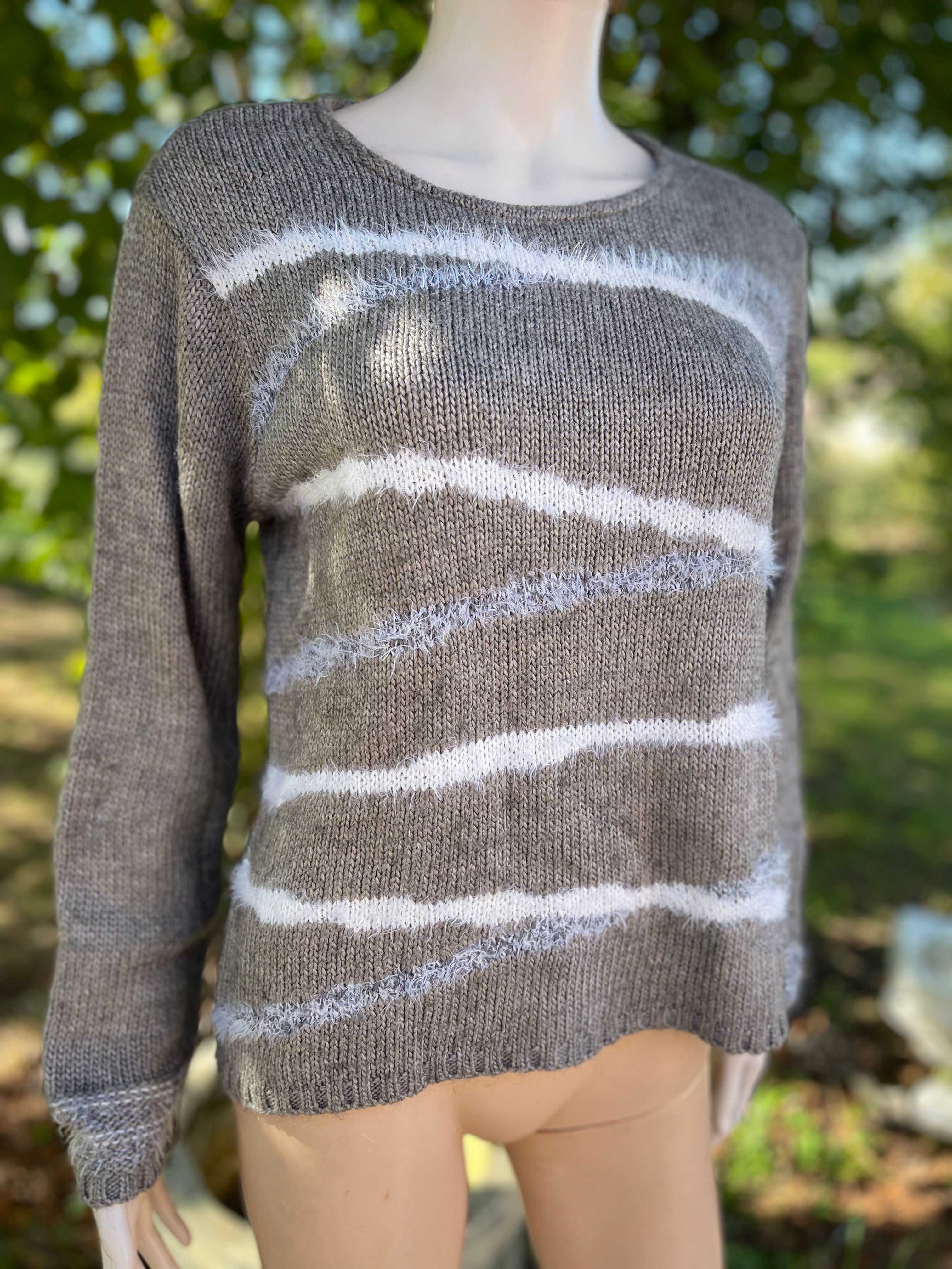 Pull Armand Thiery gris taupe rayé blanc – Taille 38