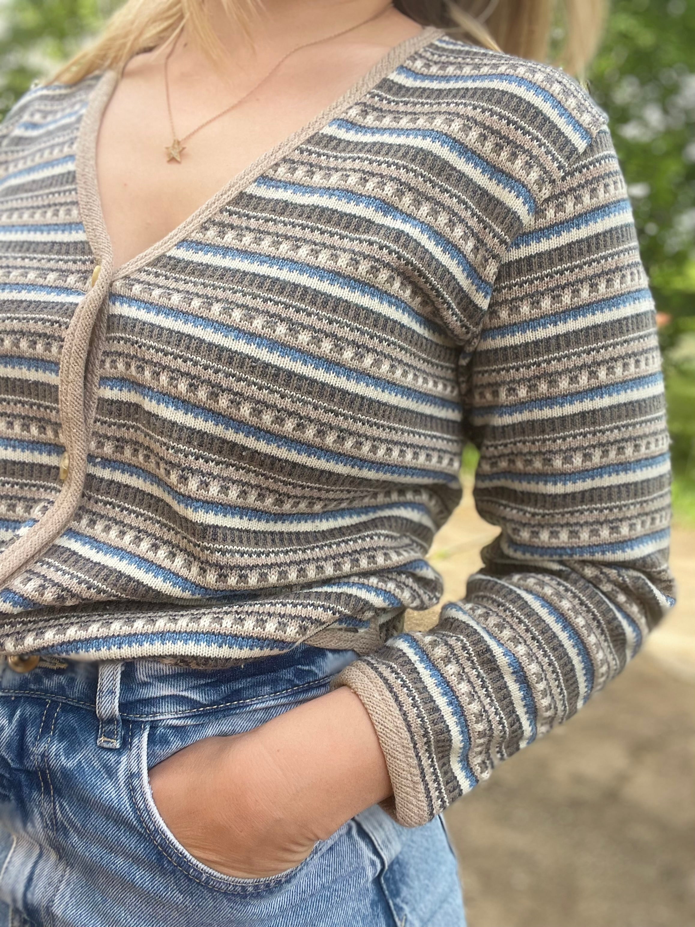 Cardigan vintage bleu crème