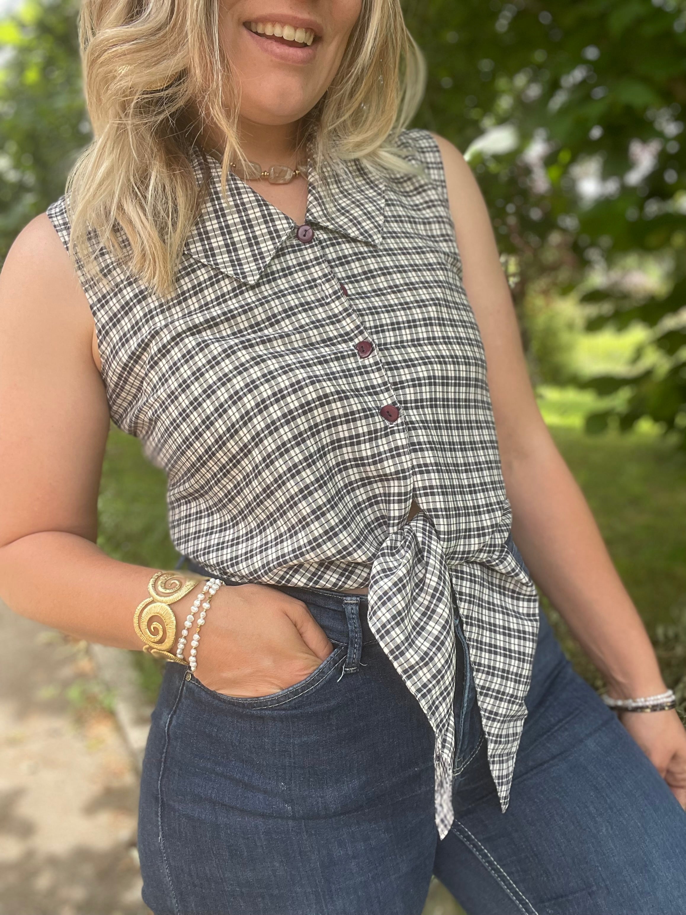Top noué vintage à carreaux 38