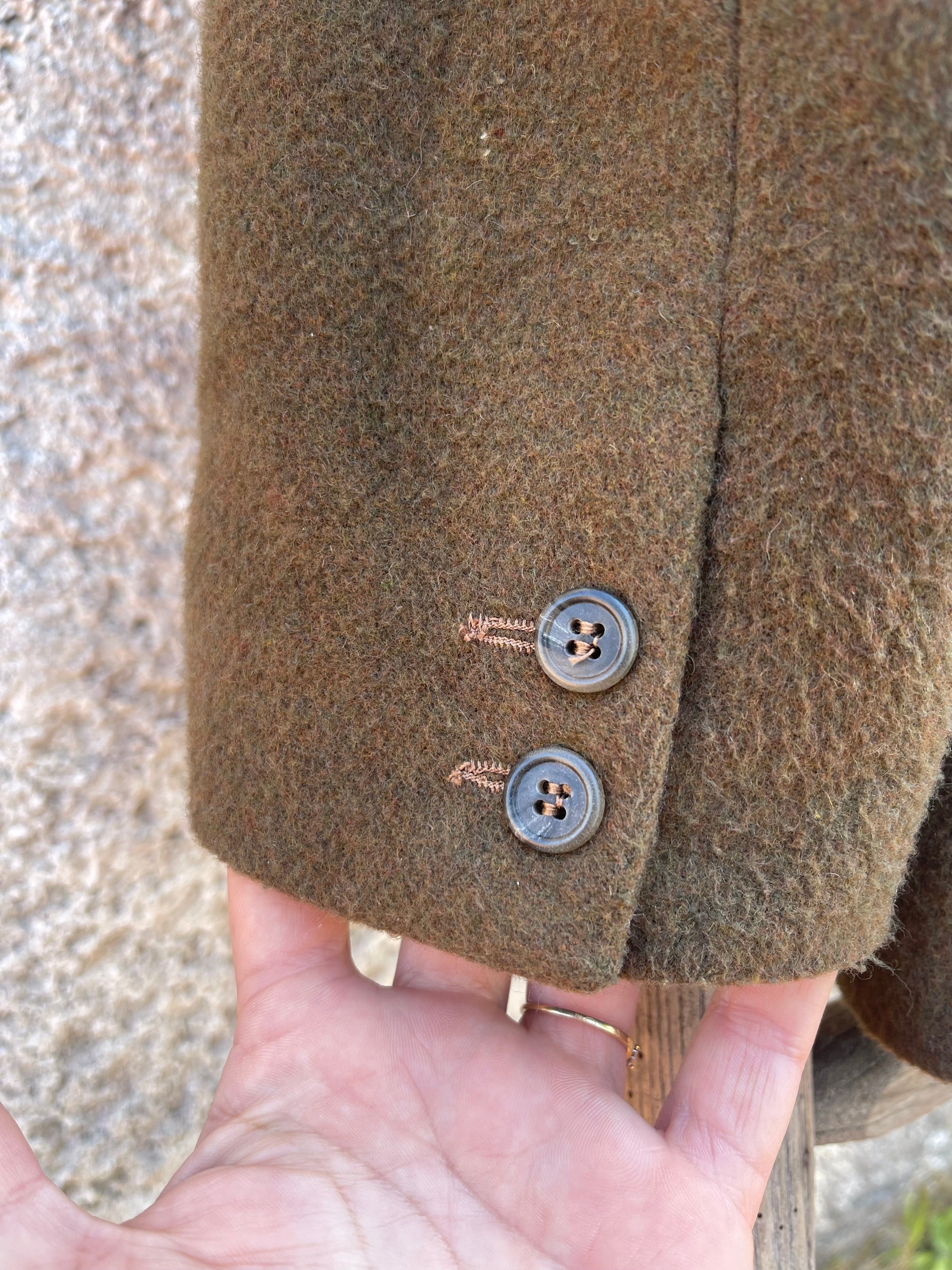 Blazer vintage homme kaki – laine & col velours