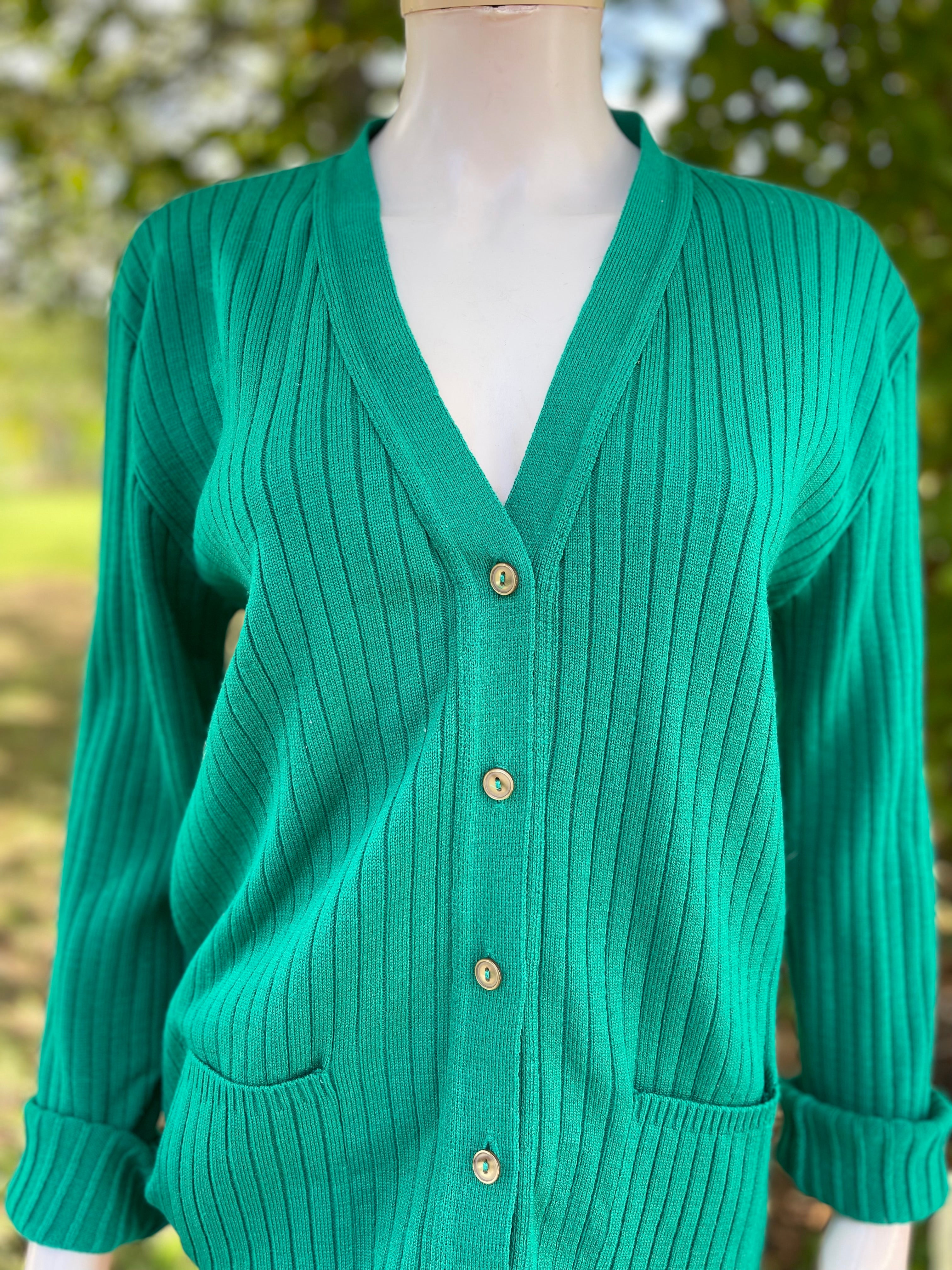 Cardigan vintage vert émeraude – Taille 40/42