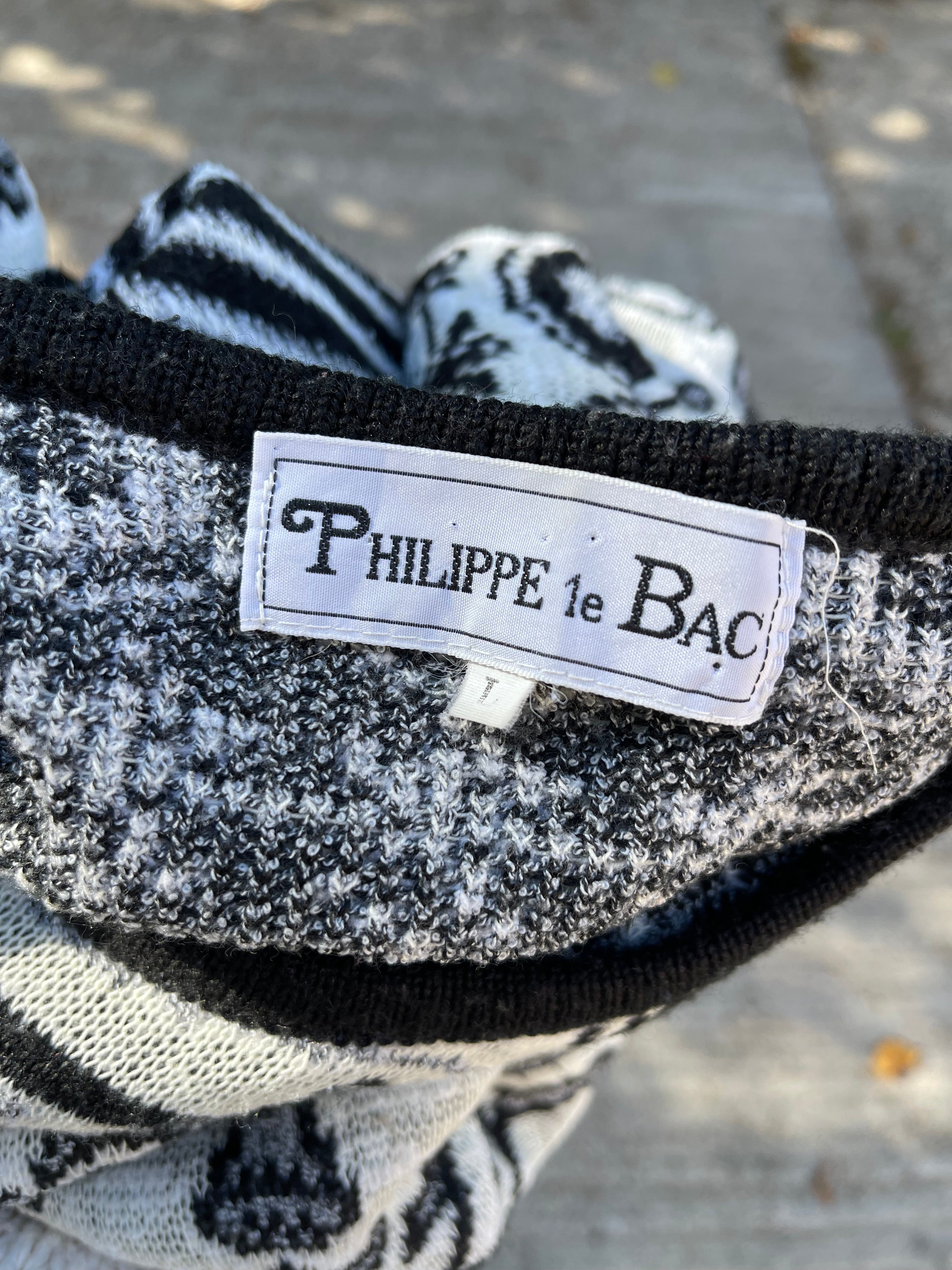 Pull vintage noir & blanc à motifs baroques – Philippe le Bac – Taille 40/42