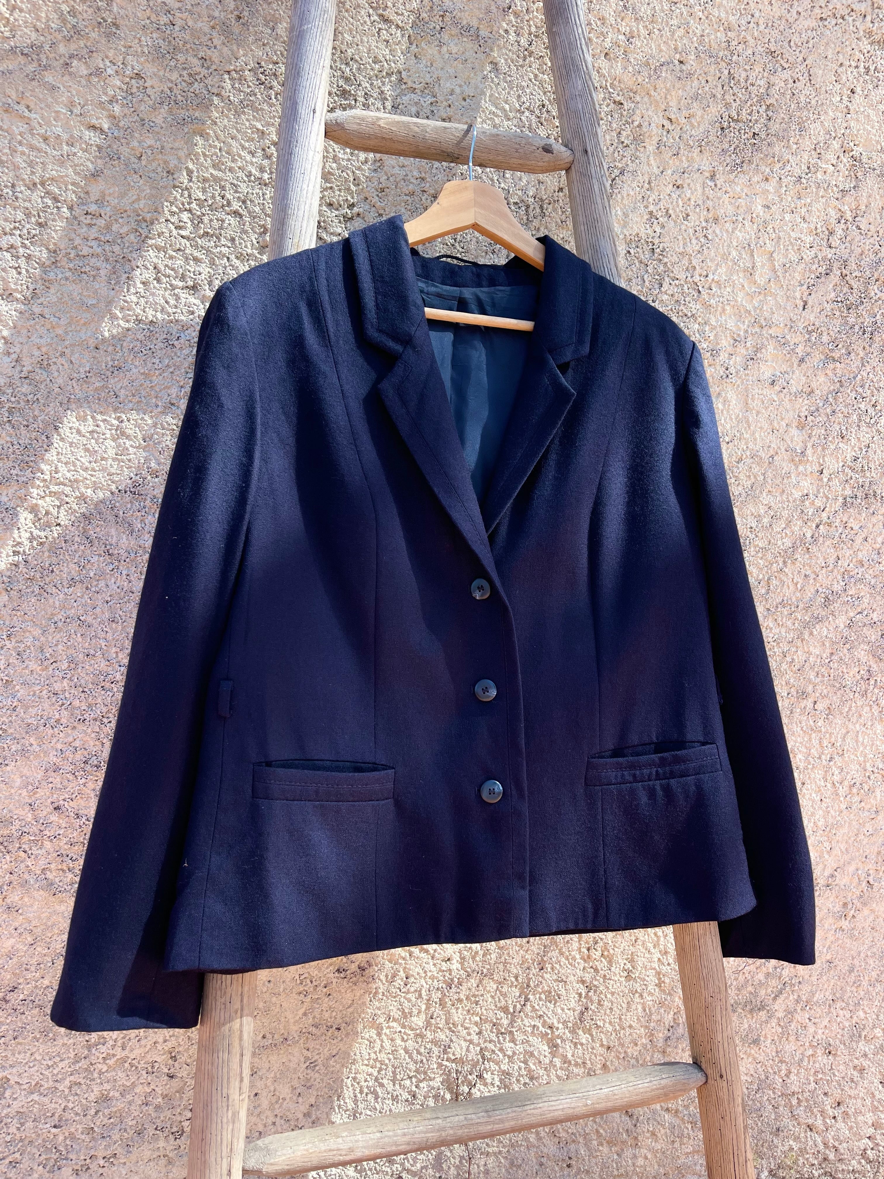 Blazer vintage bleu marine – pure laine vierge