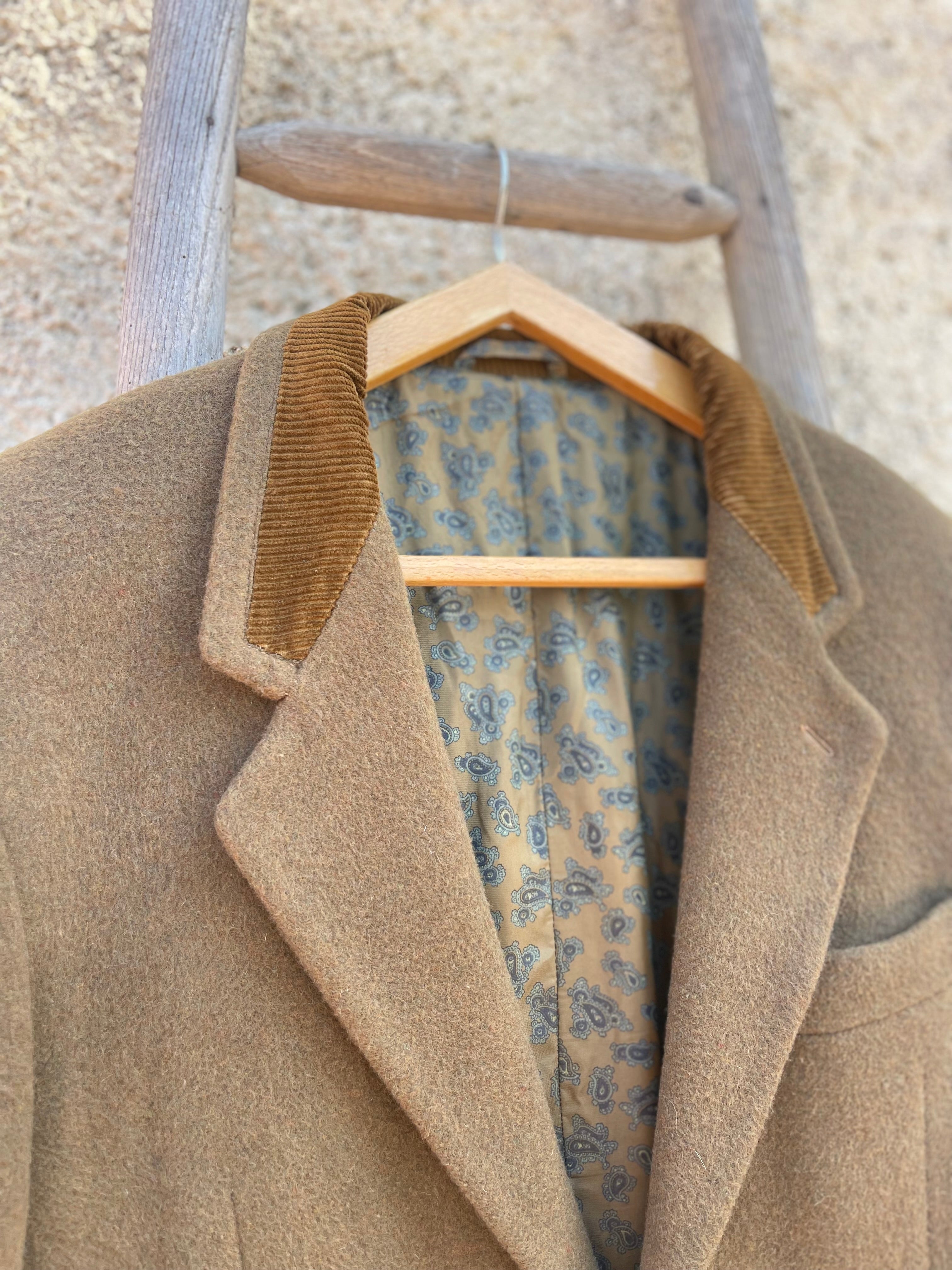 Blazer vintage homme kaki – laine & col velours