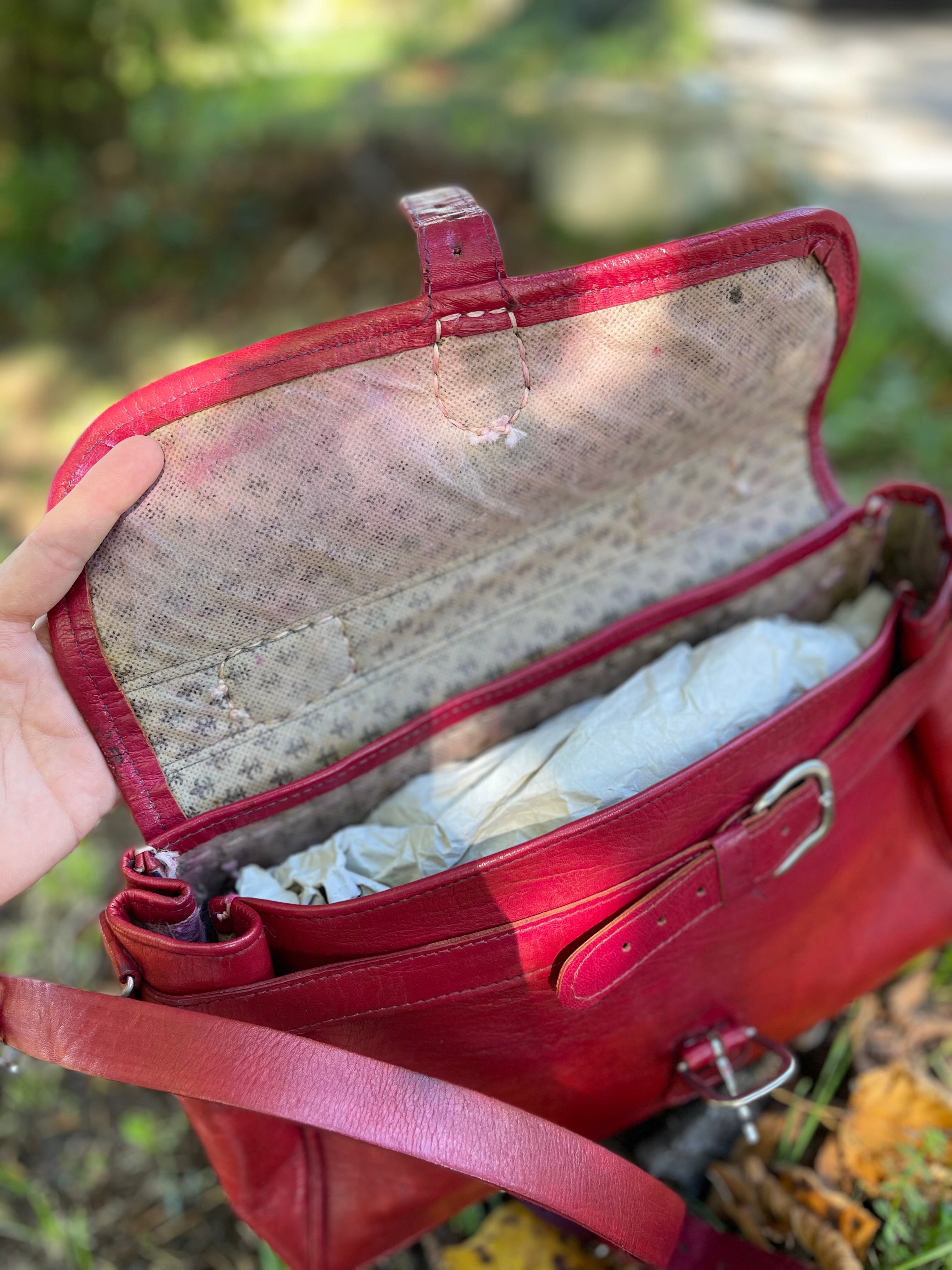 Sac vintage en cuir rouge brique