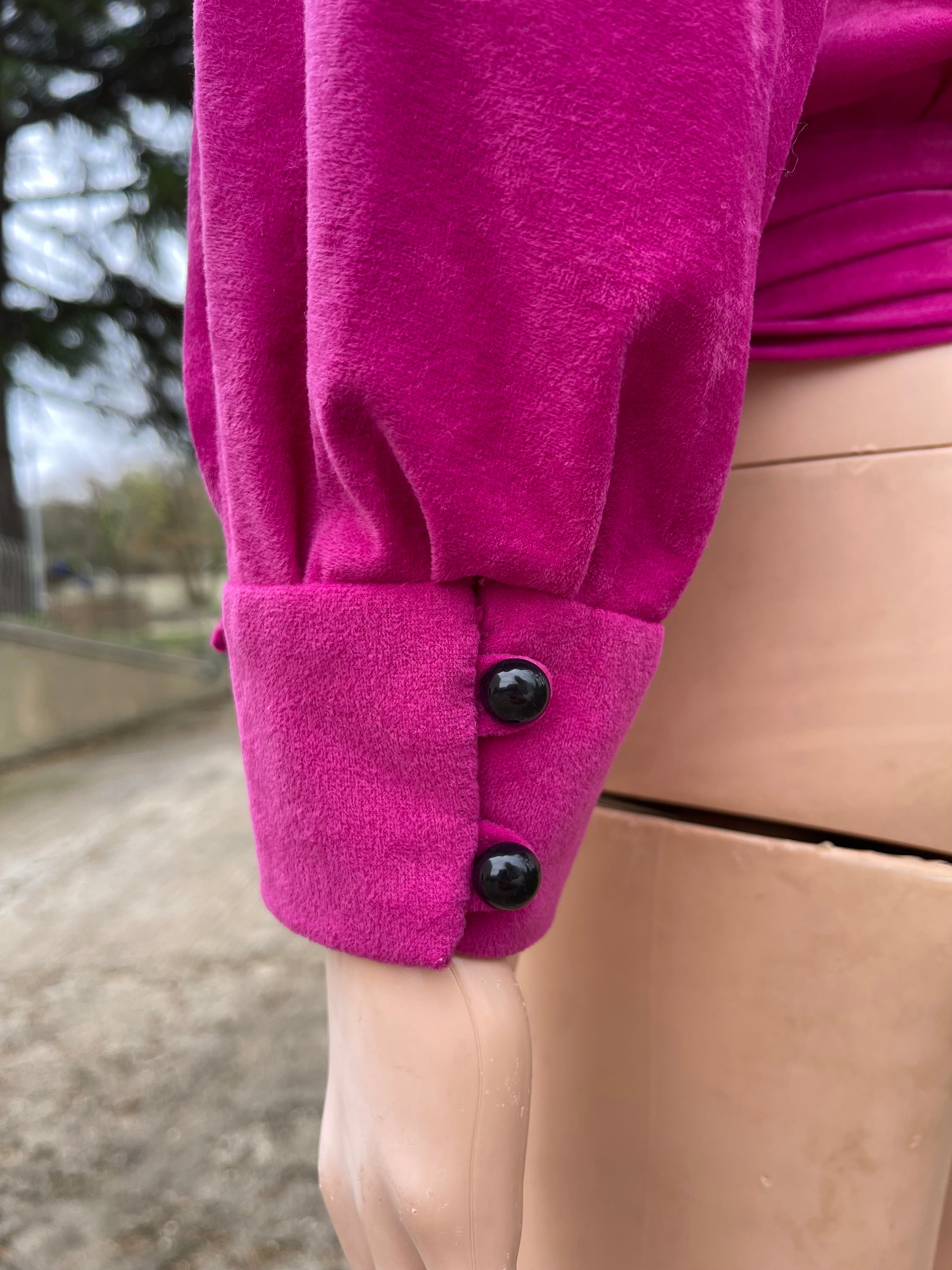 Blouse vintage 80s velours fuchsia faite main 36