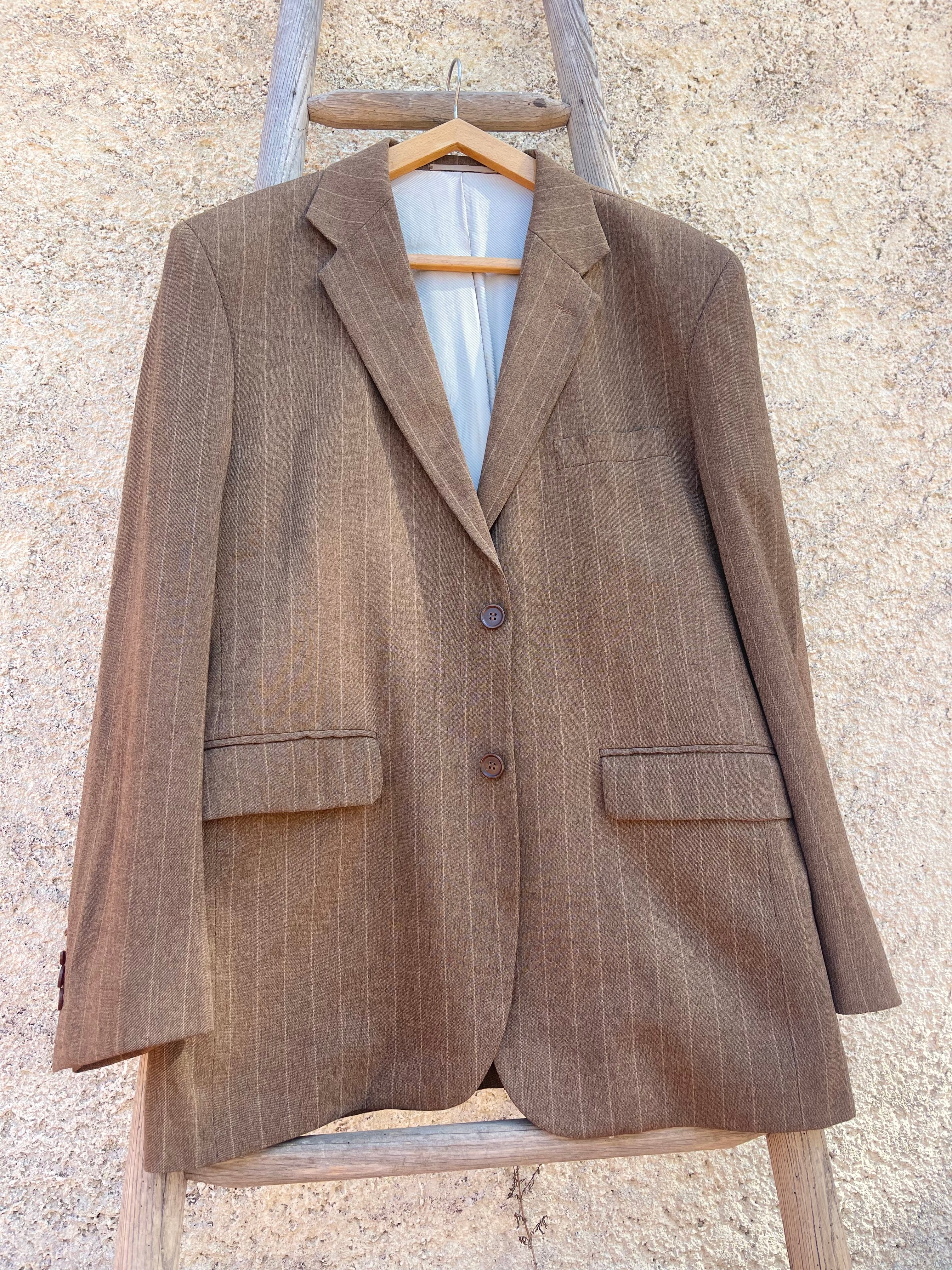 Blazer vintage homme marron à rayures – style tailoring