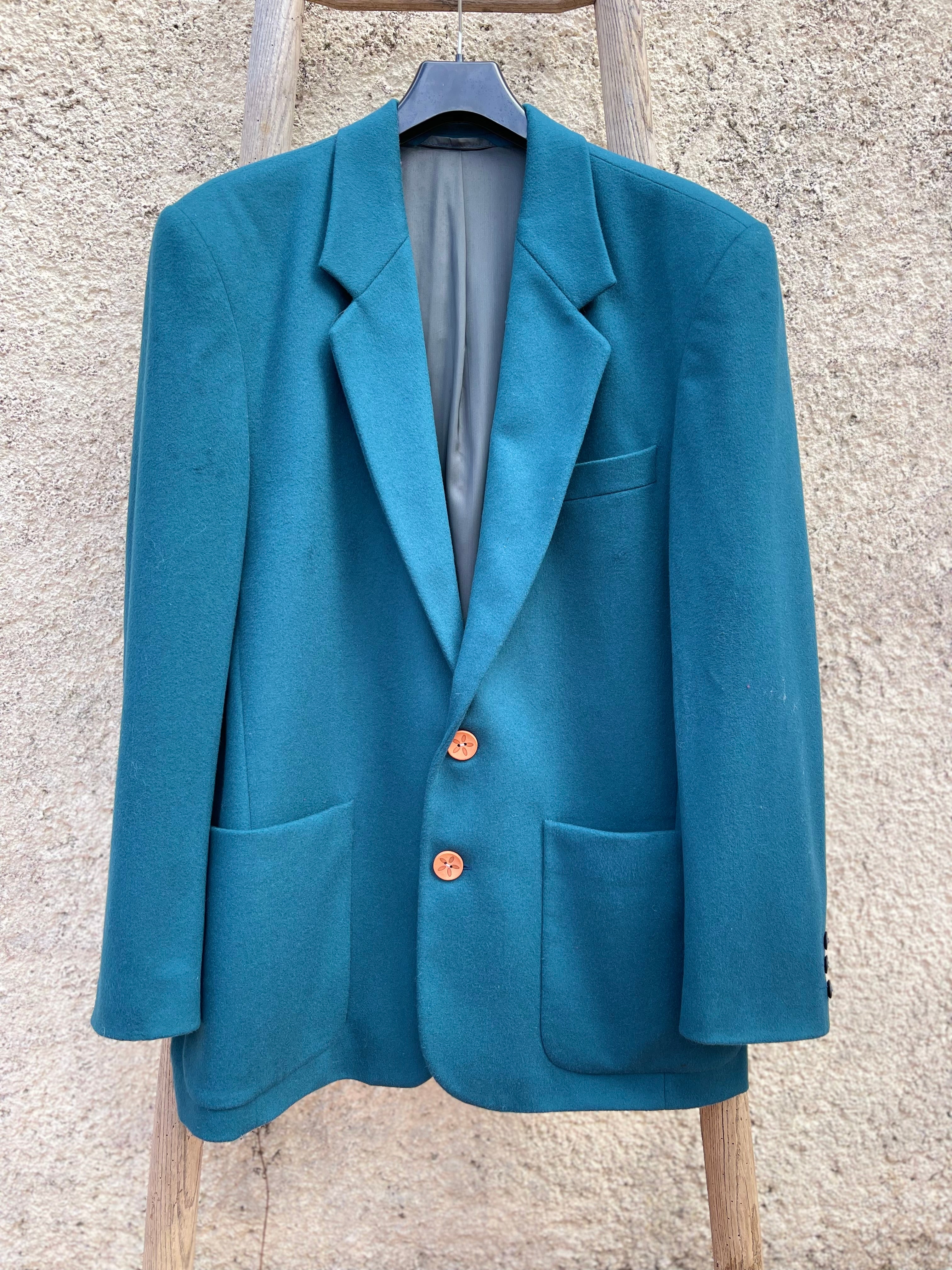Blazer vintage bleu pétrole – laine & cachemire