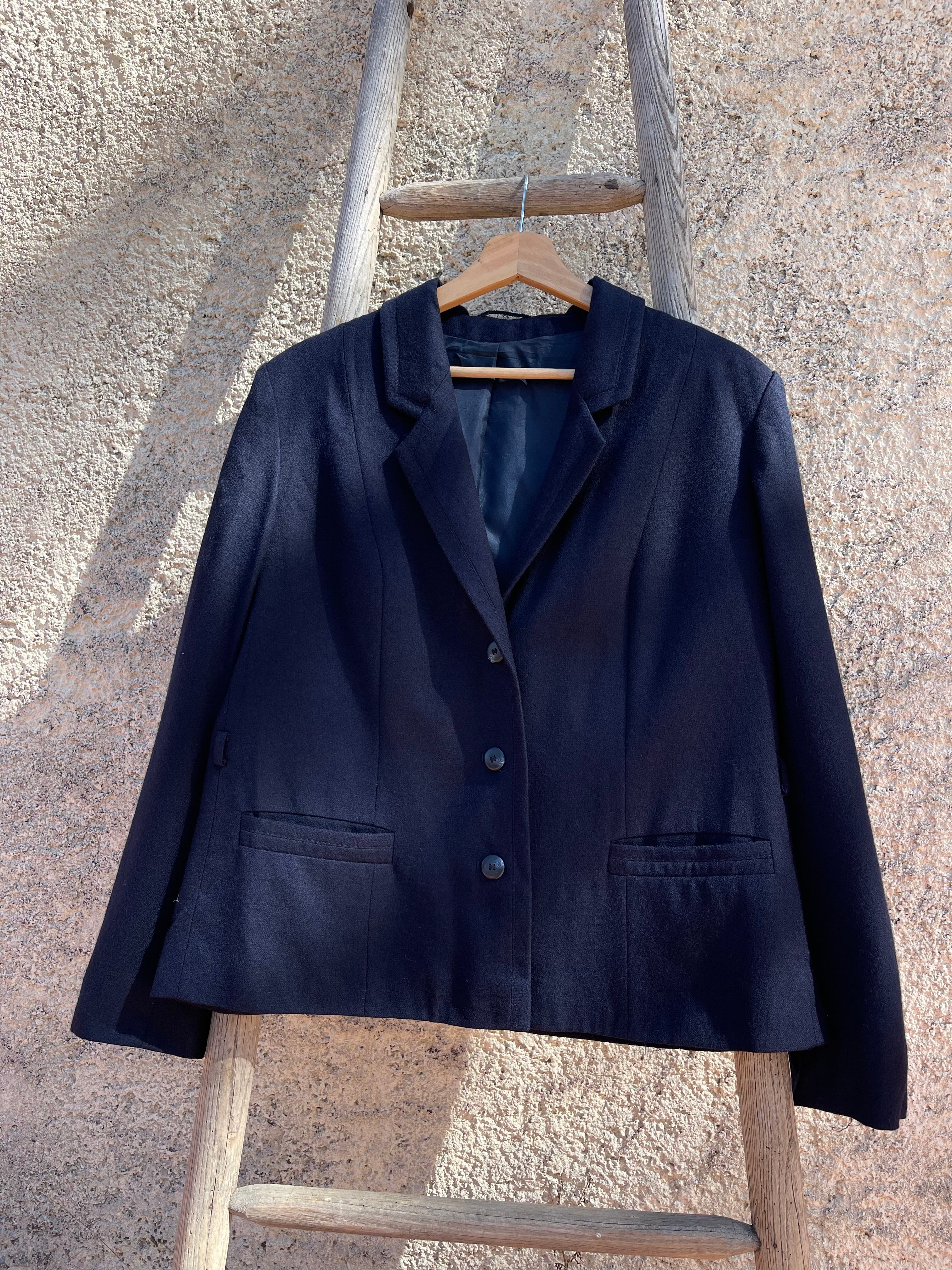 Blazer vintage bleu marine – pure laine vierge