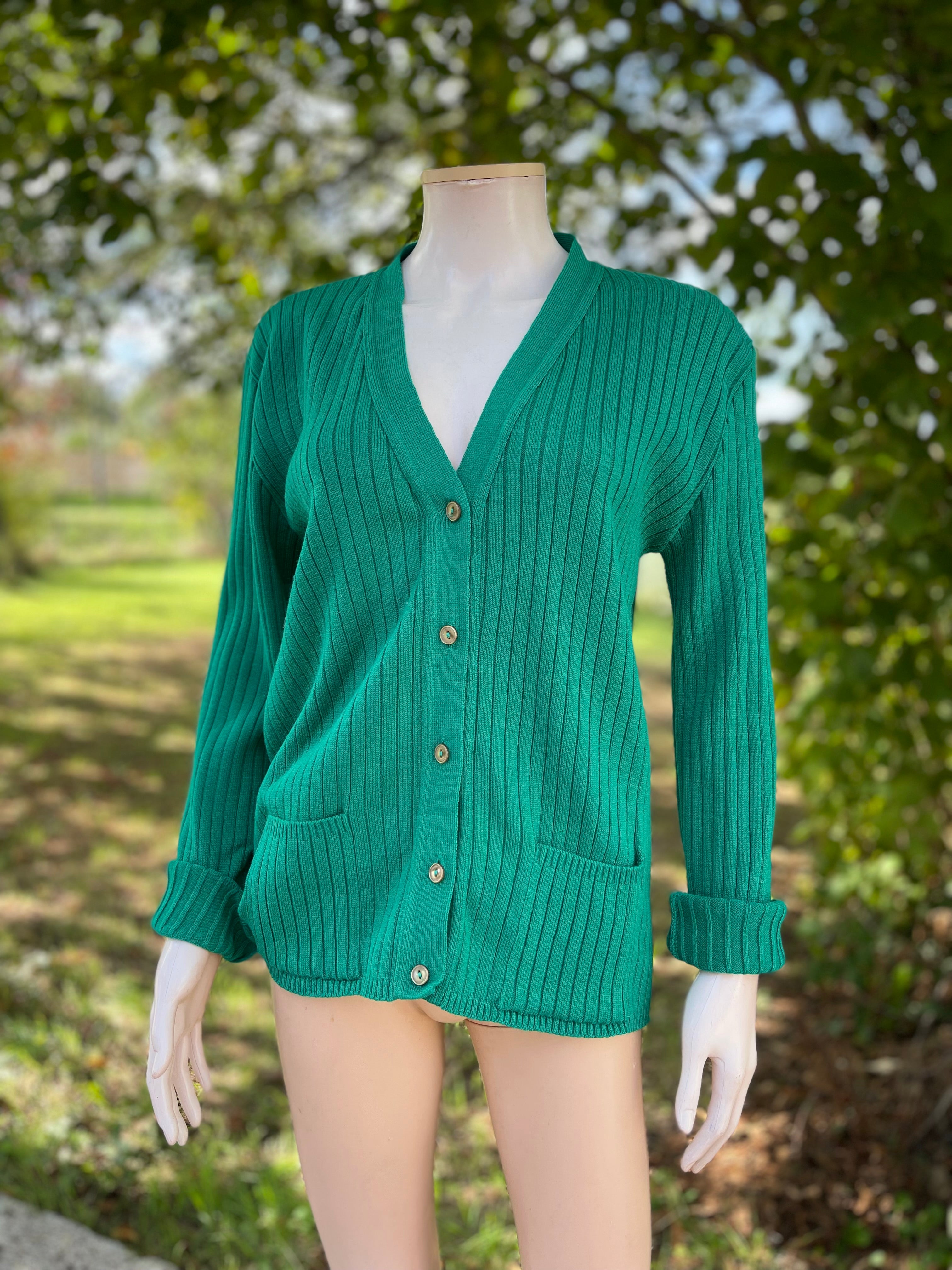Cardigan vintage vert émeraude – Taille 40/42