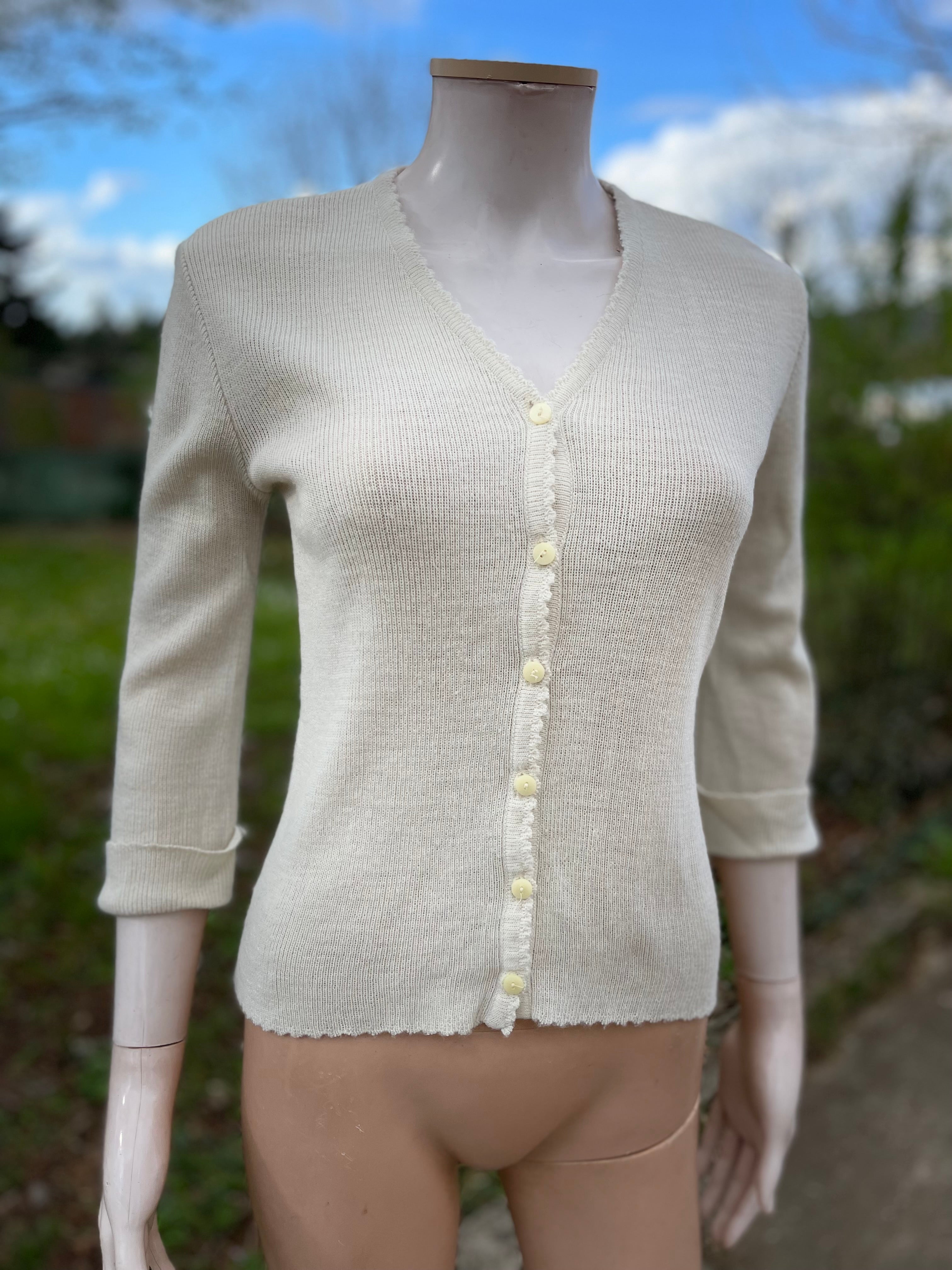 Cardigan vintage crème manches 3/4 taille 36