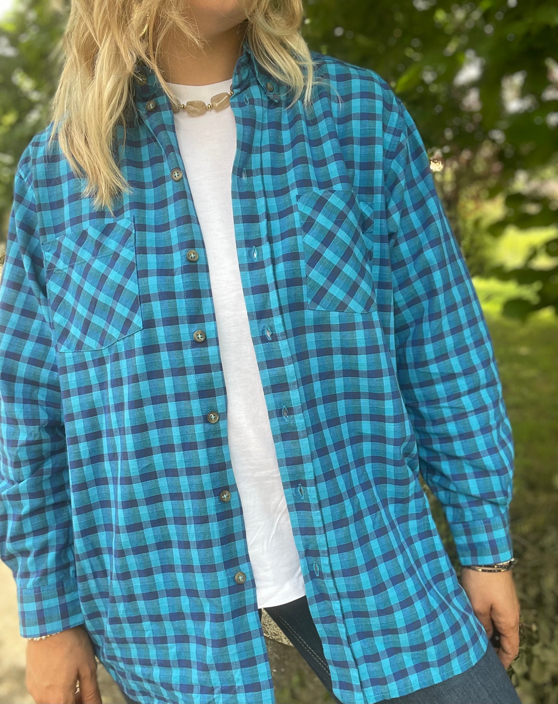 Chemise vintage bleu carreaux 40-44