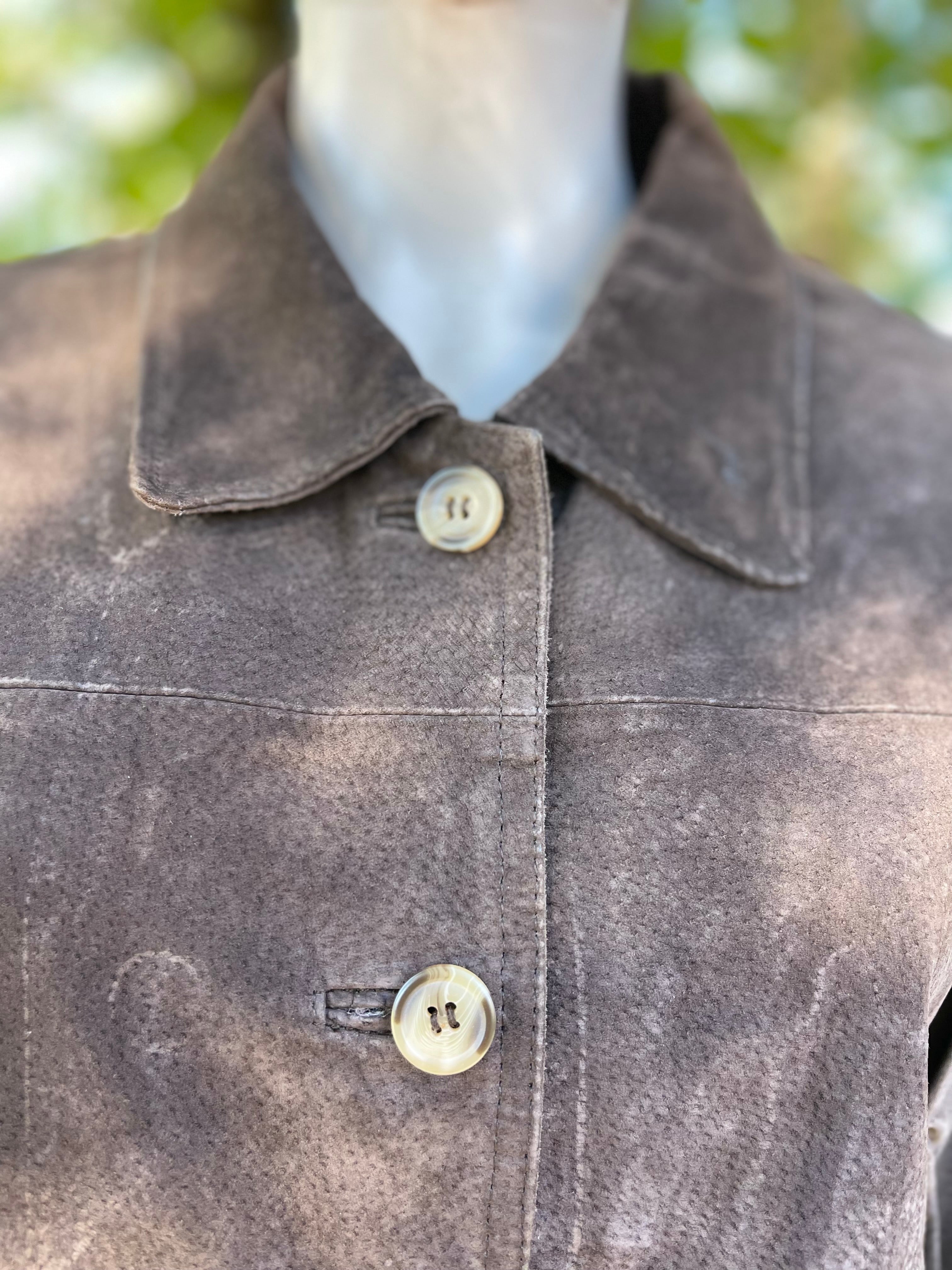 Veste vintage homme en croûte de cuir de porc – Marron chocolat