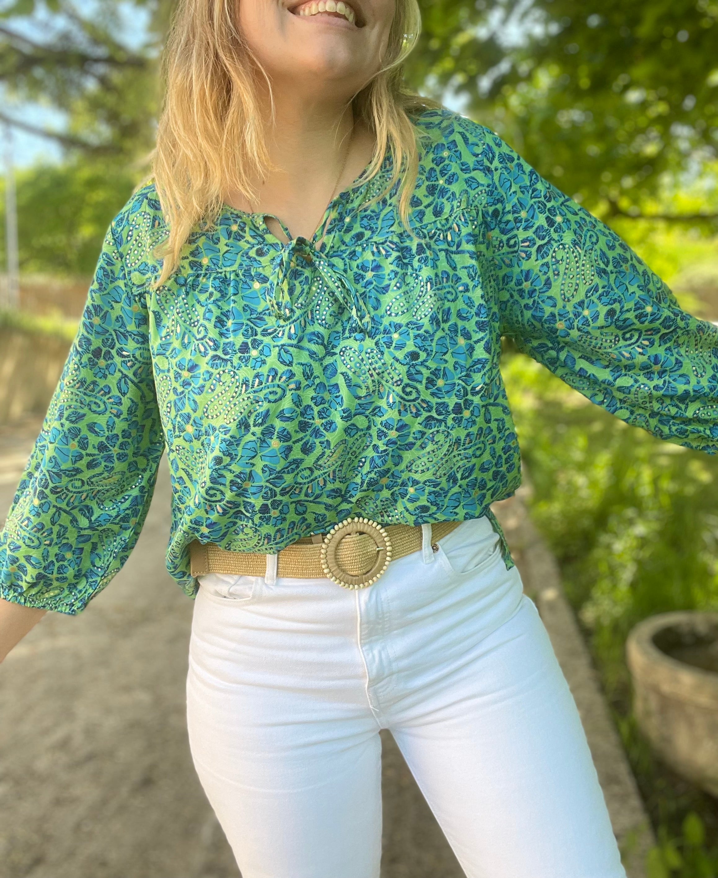 Blouse bohème vert turquoise