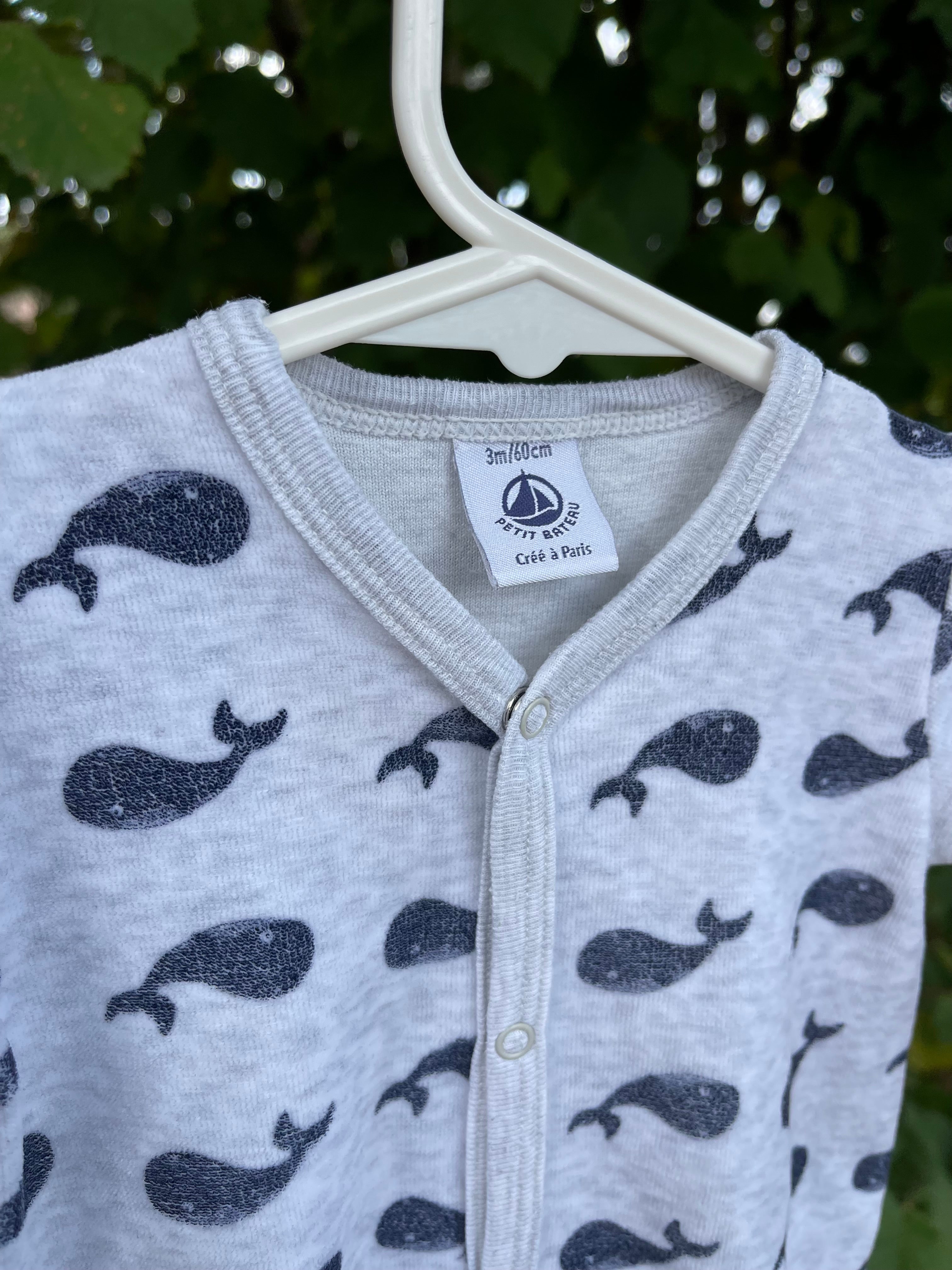 Pyjama velours gris baleine petit bateau 3 mois
