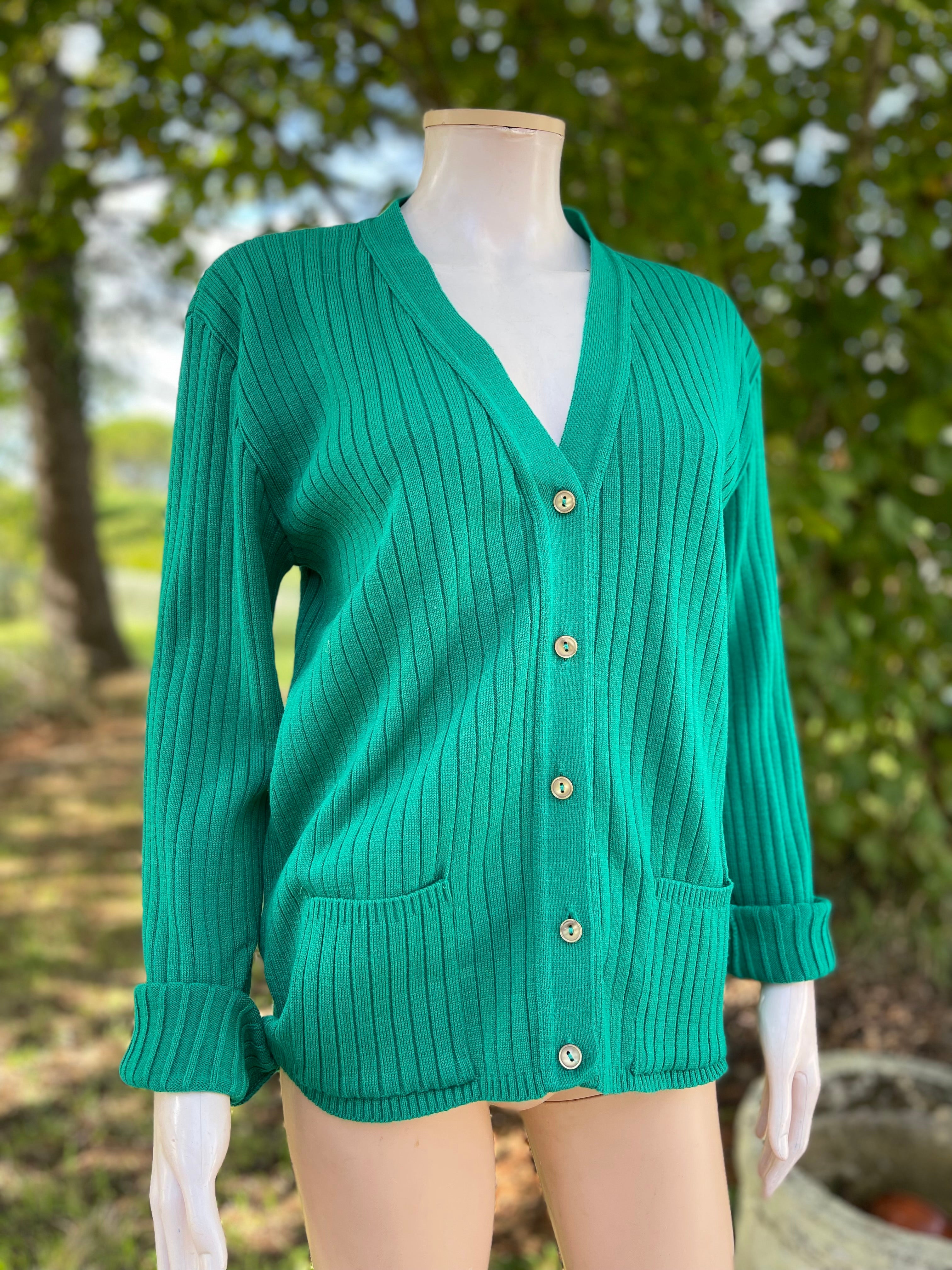 Cardigan vintage vert émeraude – Taille 40/42