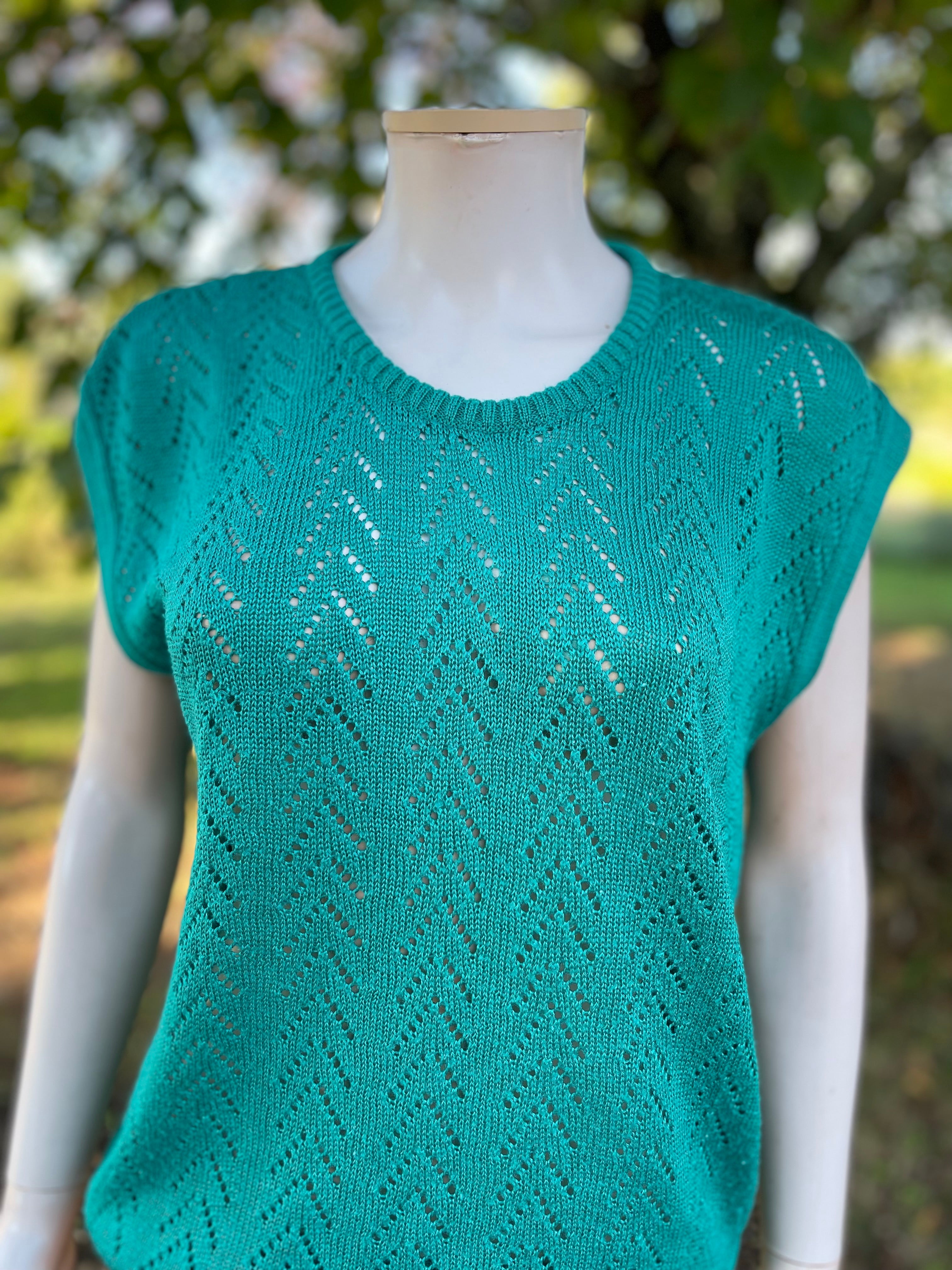 Top vintage ajouré vert émeraude – Made in France 38/40