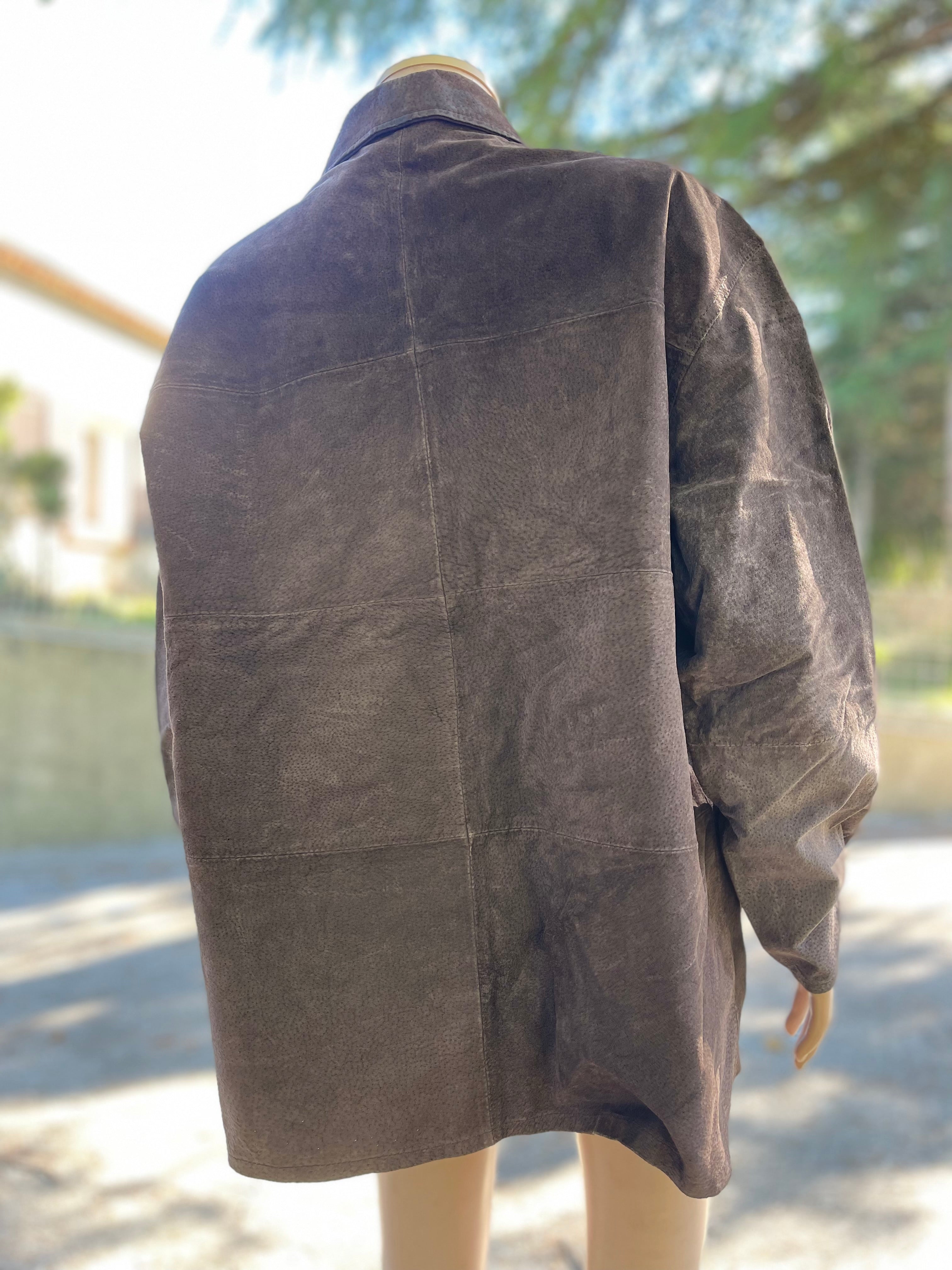 Veste vintage homme en croûte de cuir de porc – Marron chocolat