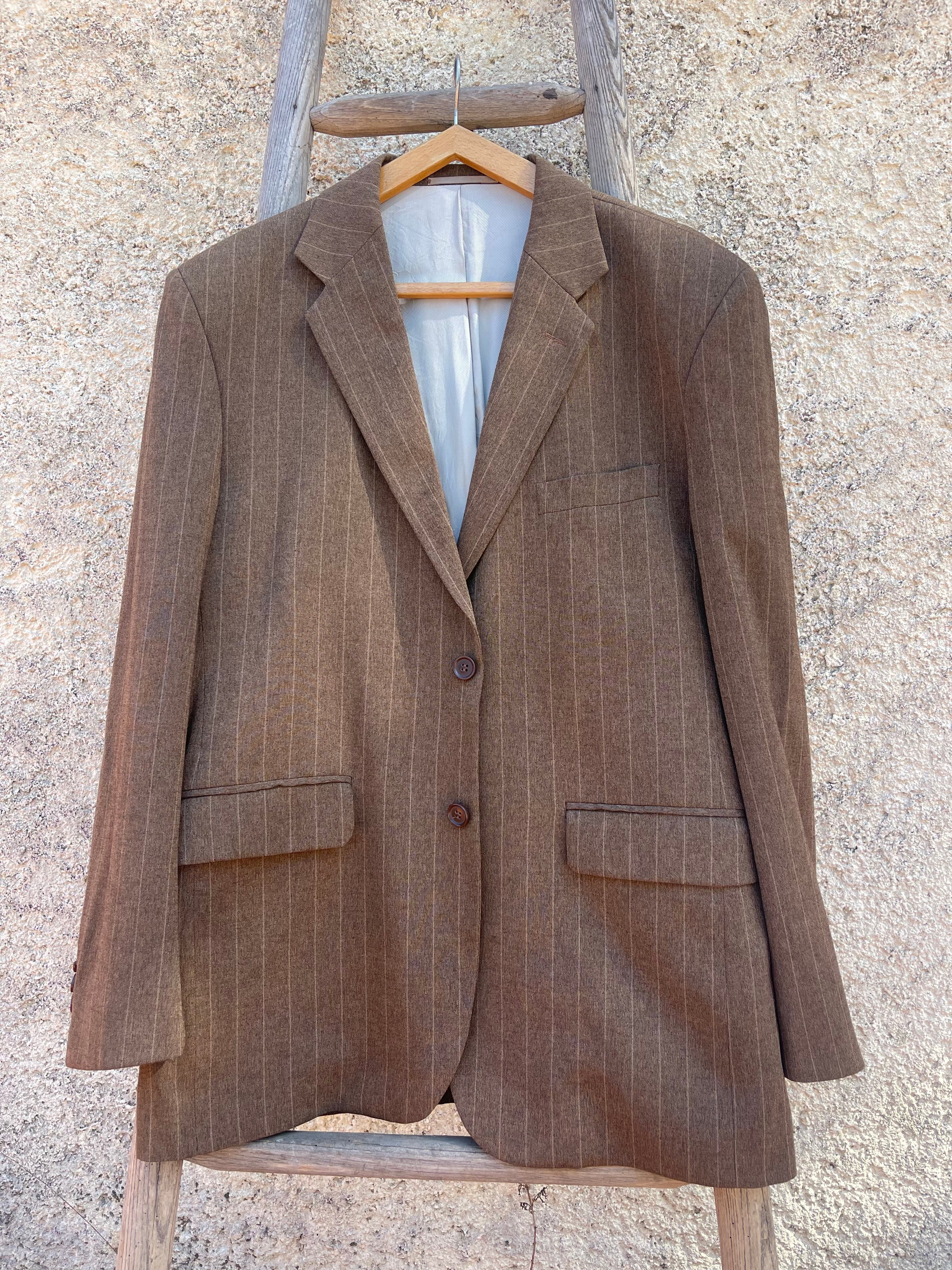 Blazer vintage homme marron à rayures – style tailoring