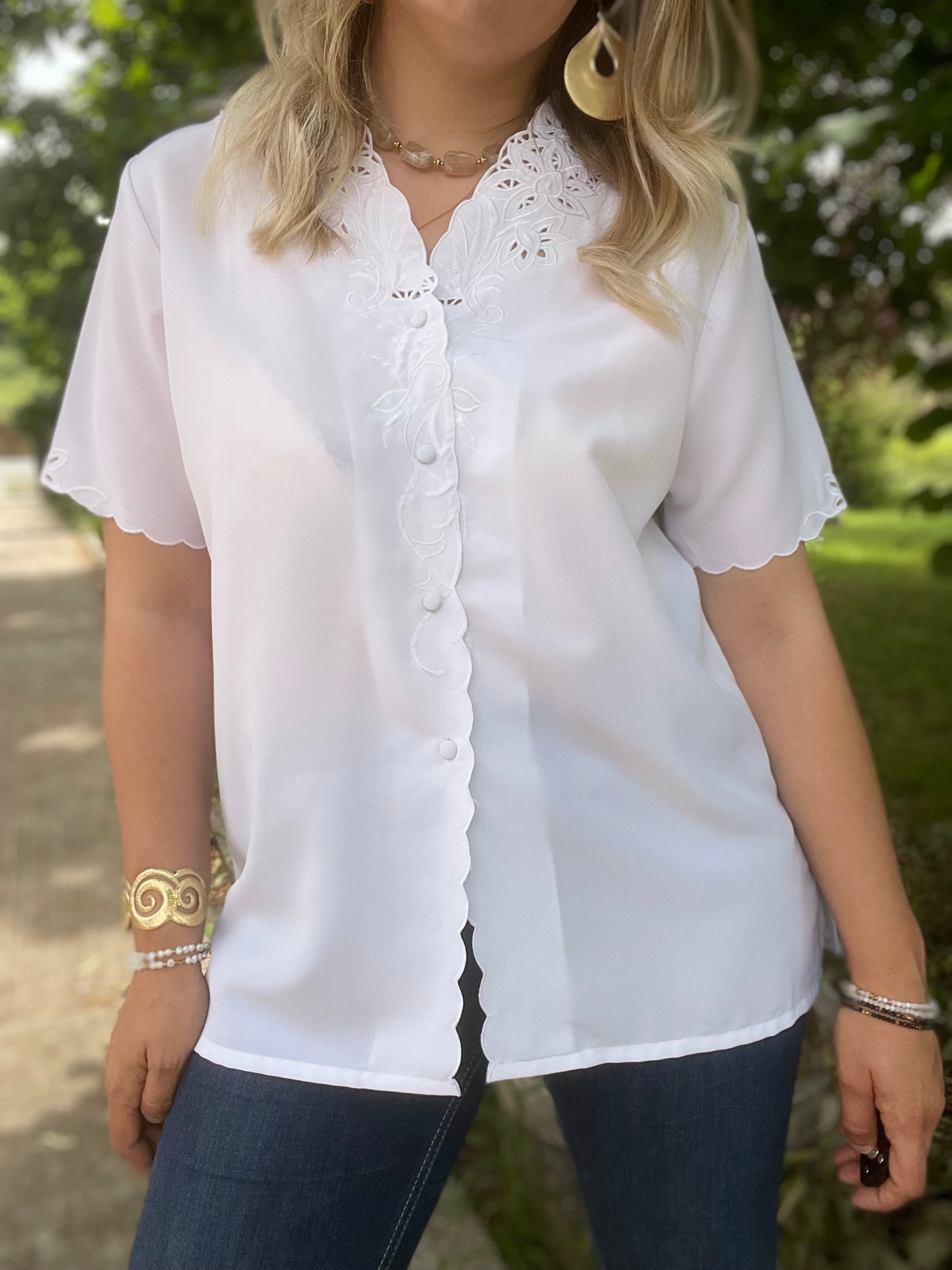 Blouse vintage blanche brodée 40-42