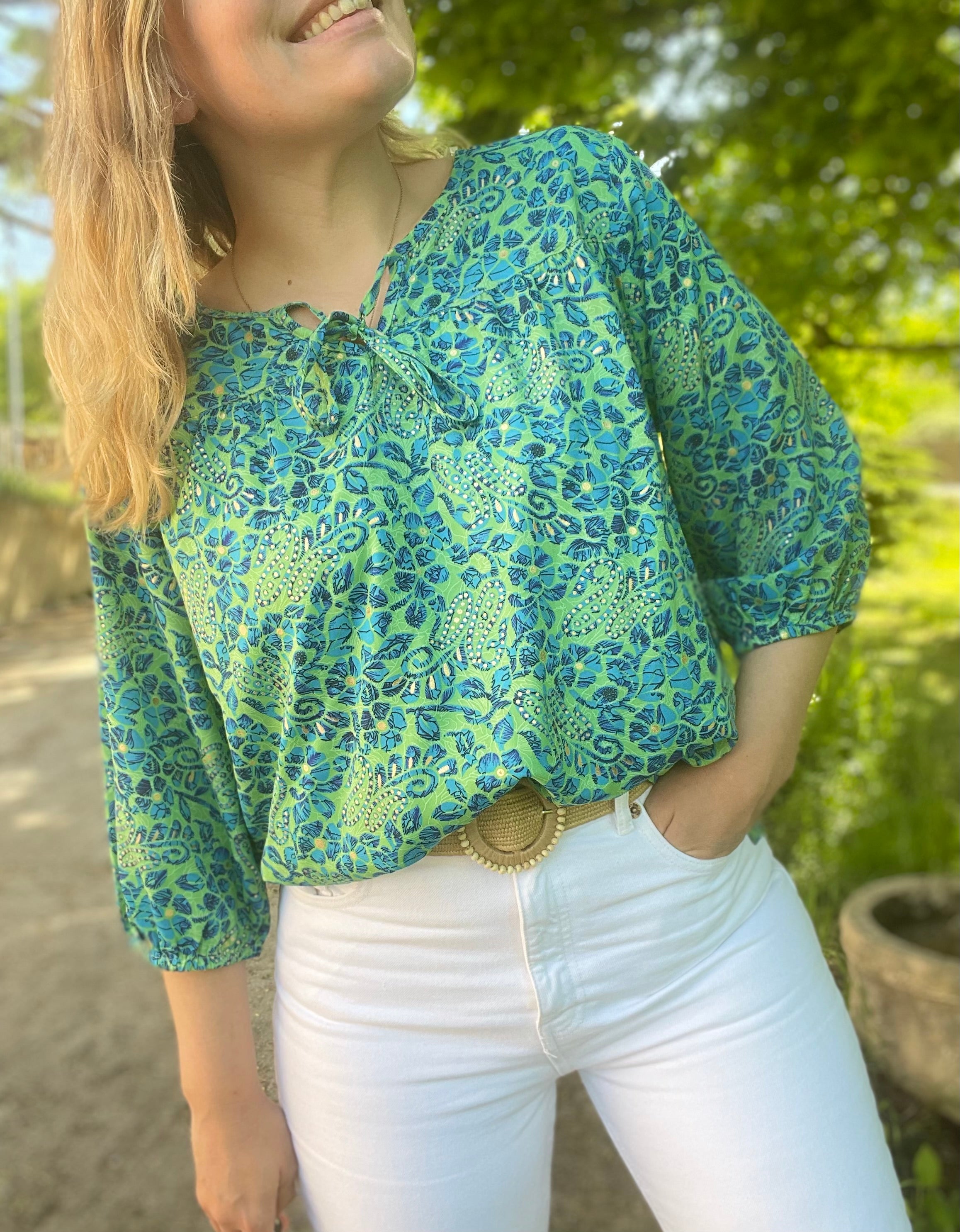 Blouse bohème vert turquoise