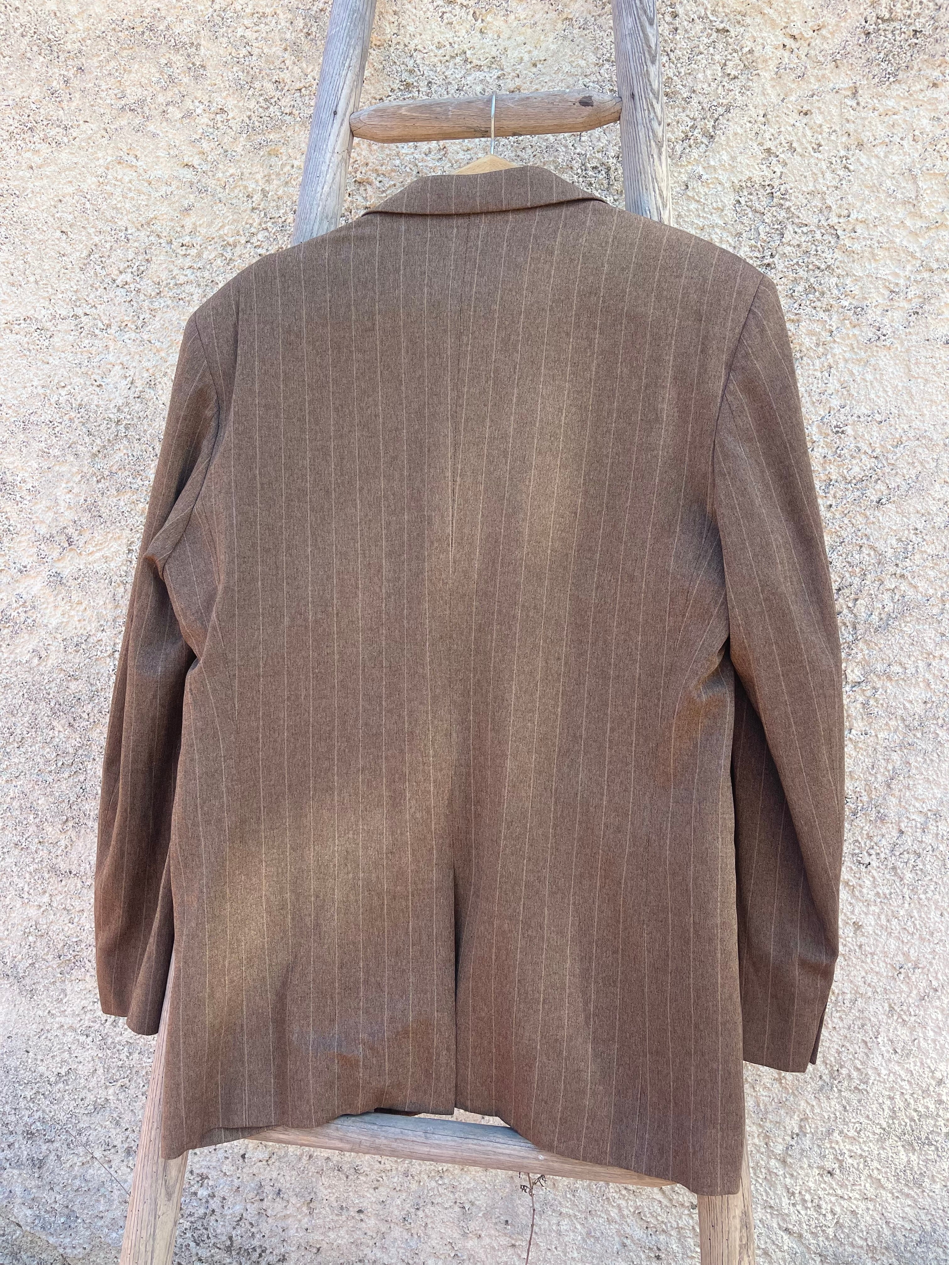 Blazer vintage homme marron à rayures – style tailoring