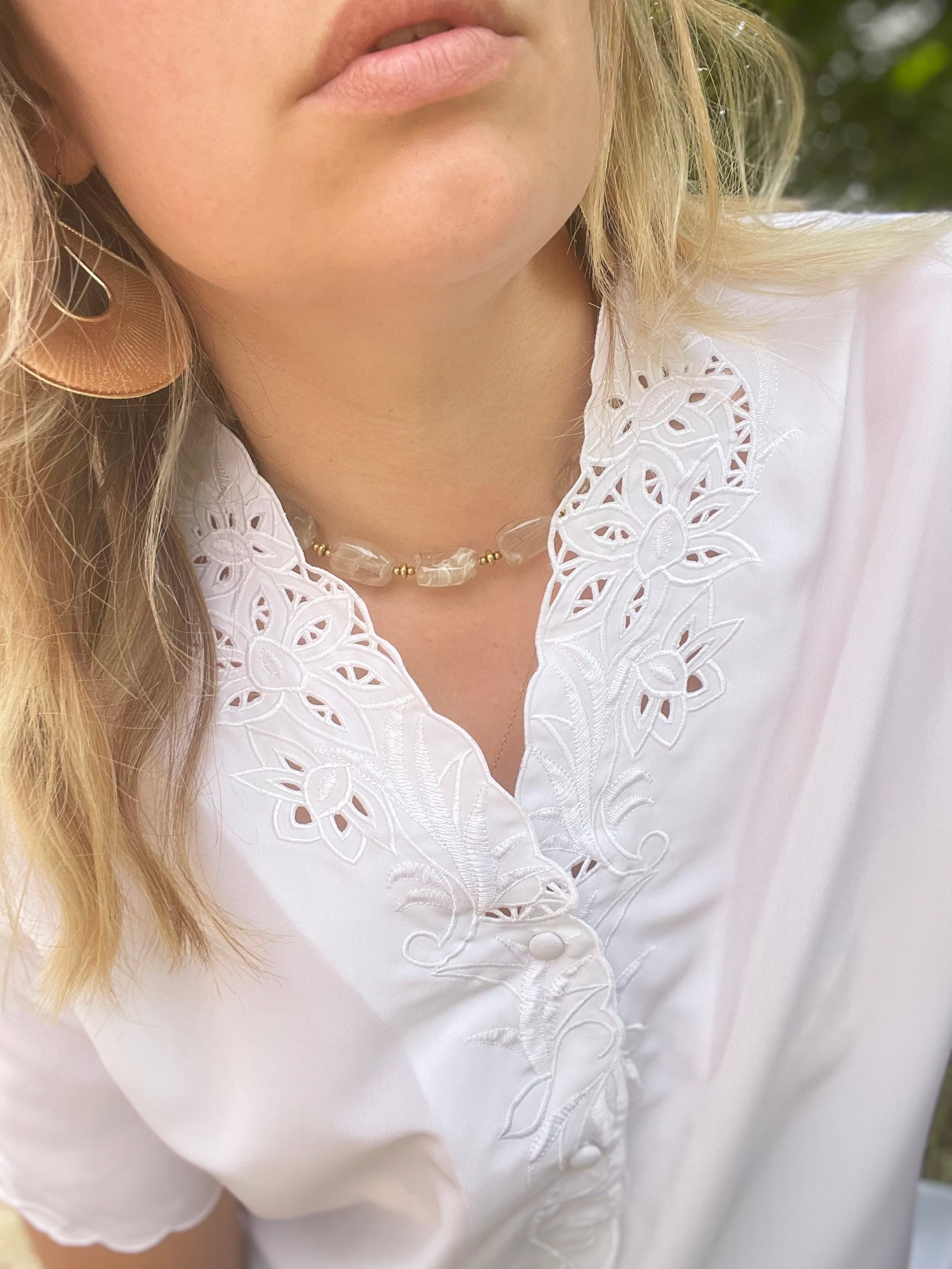 Blouse vintage blanche brodée 40-42