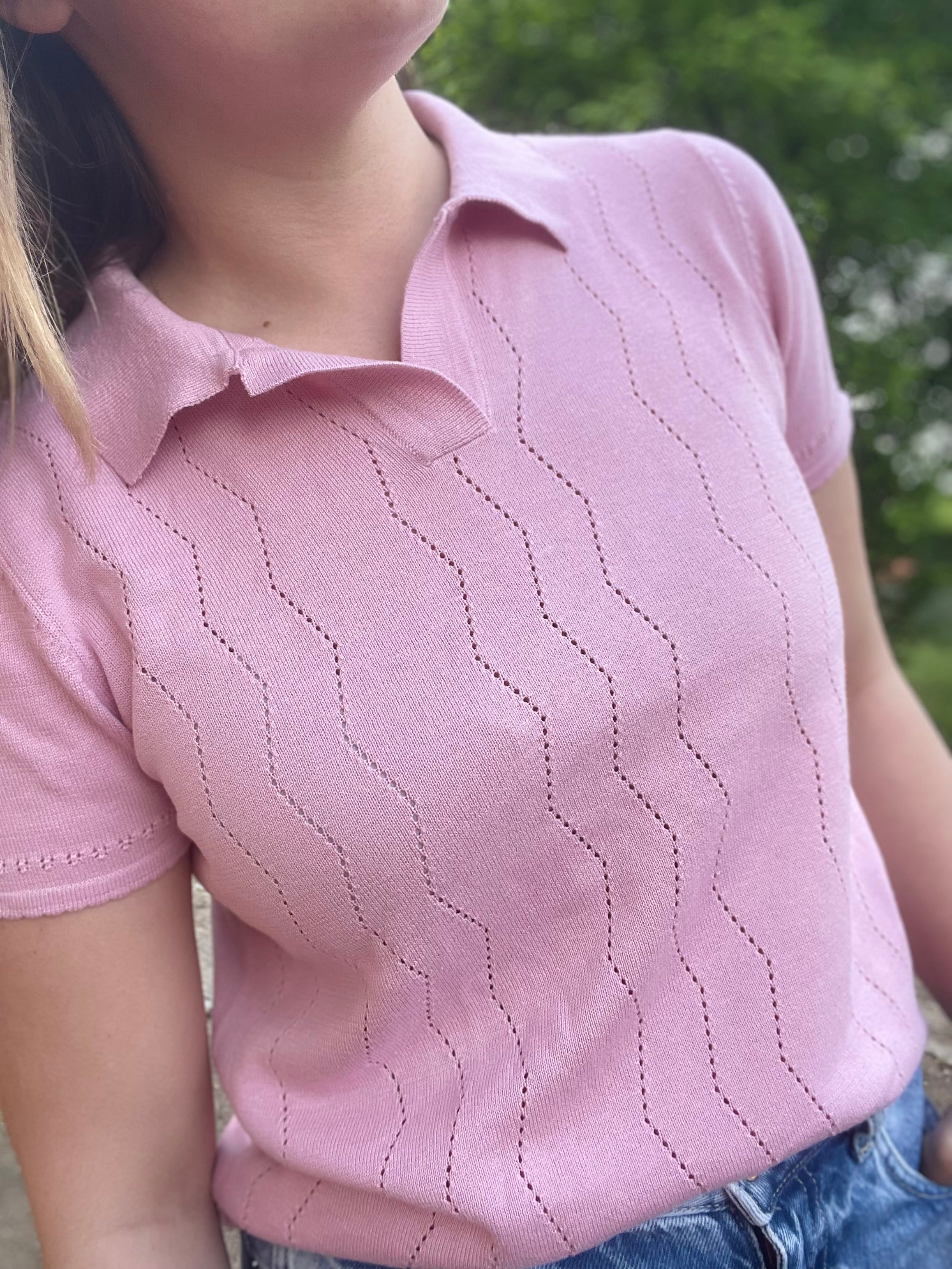 Top maille rose clair