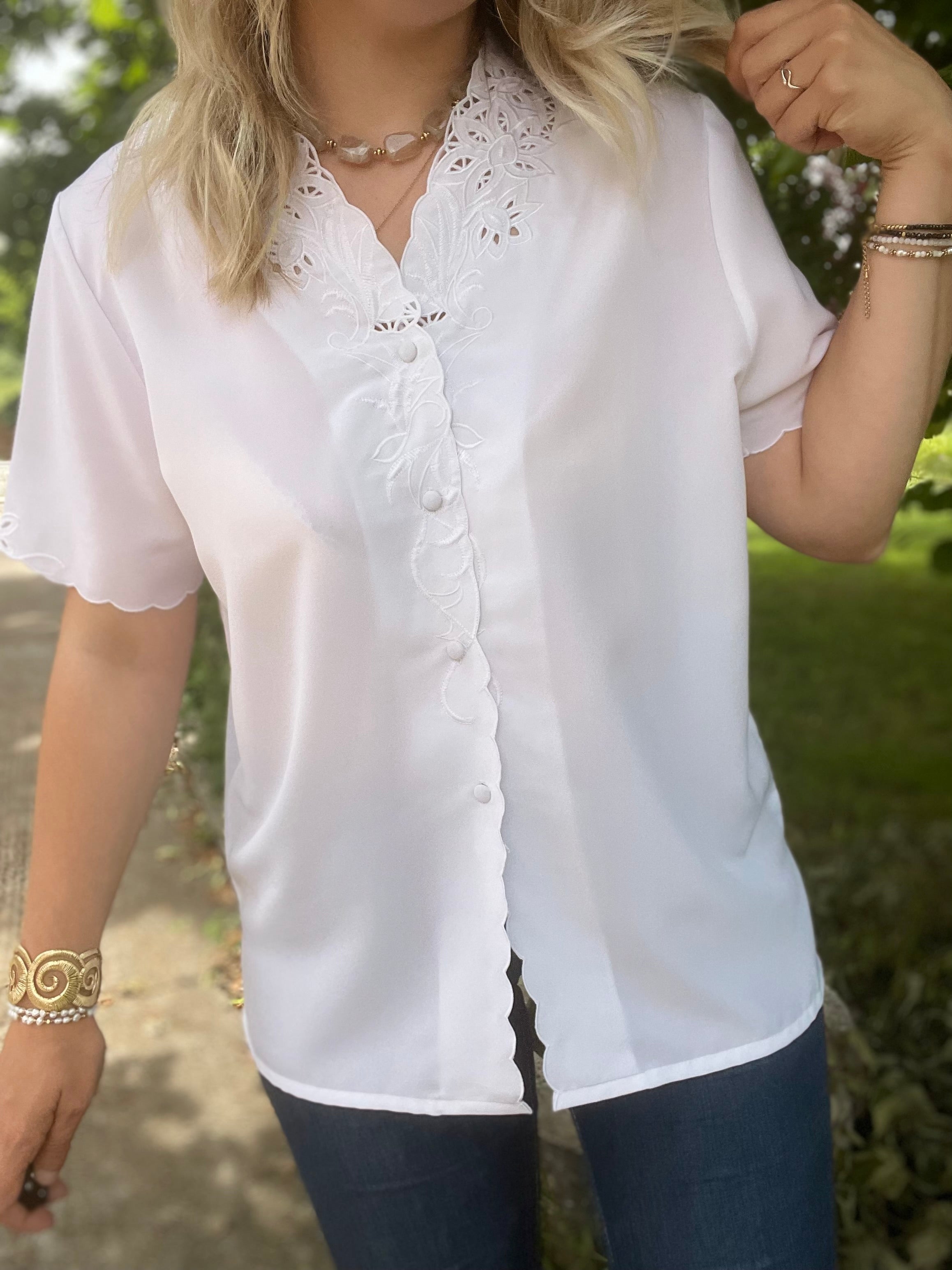 Blouse vintage blanche brodée 40-42