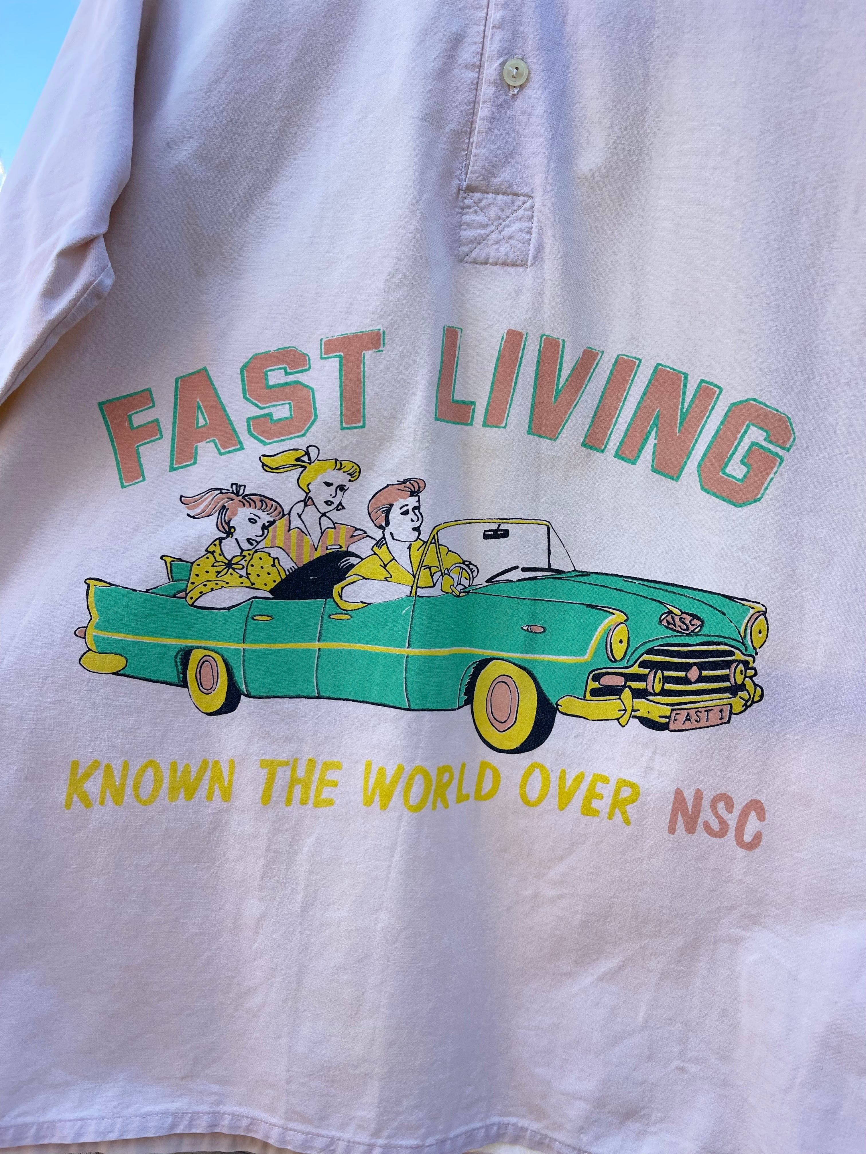 Polo vintage abricot imprimé rétro – Made in France