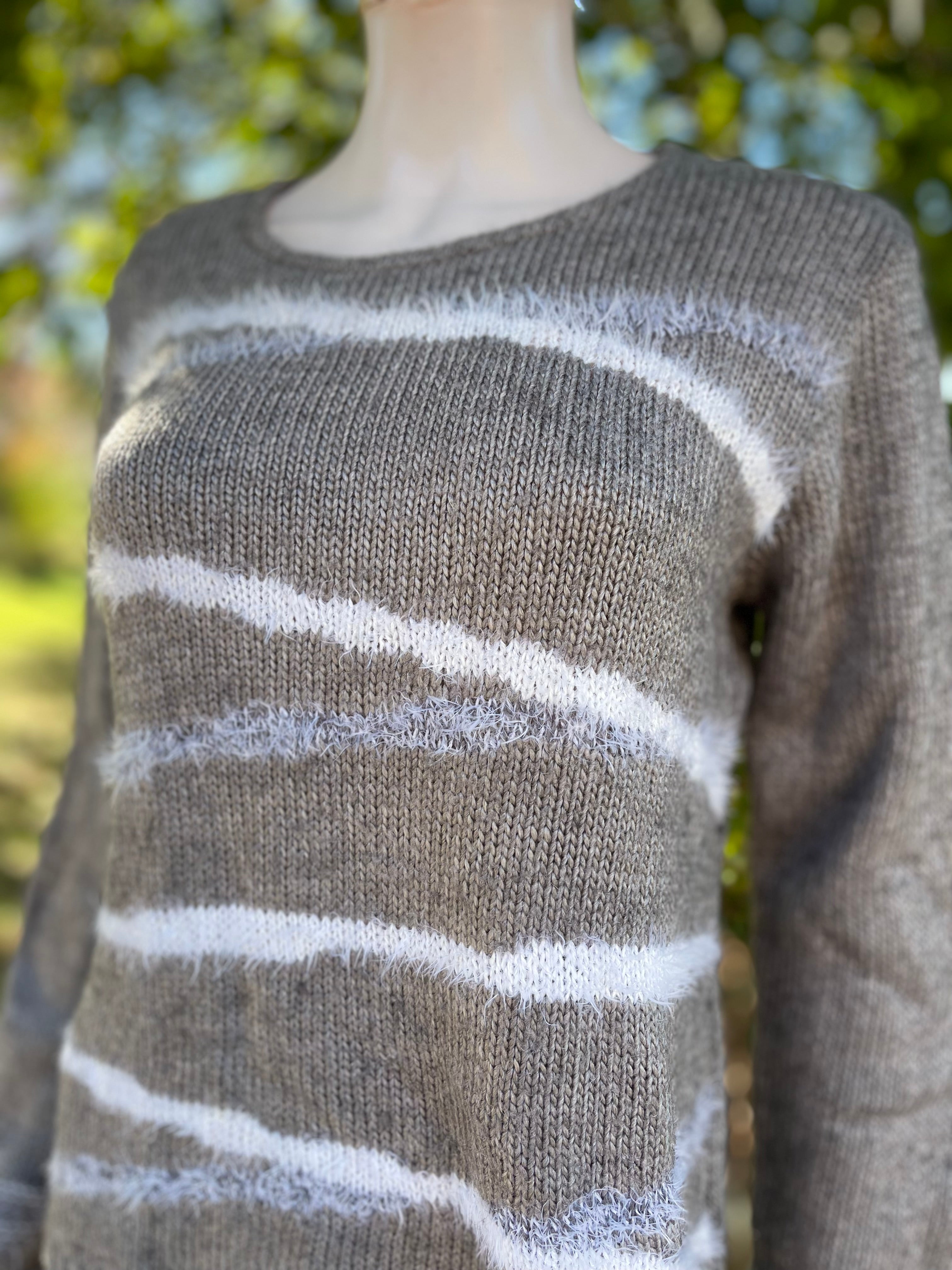 Pull Armand Thiery gris taupe rayé blanc – Taille 38