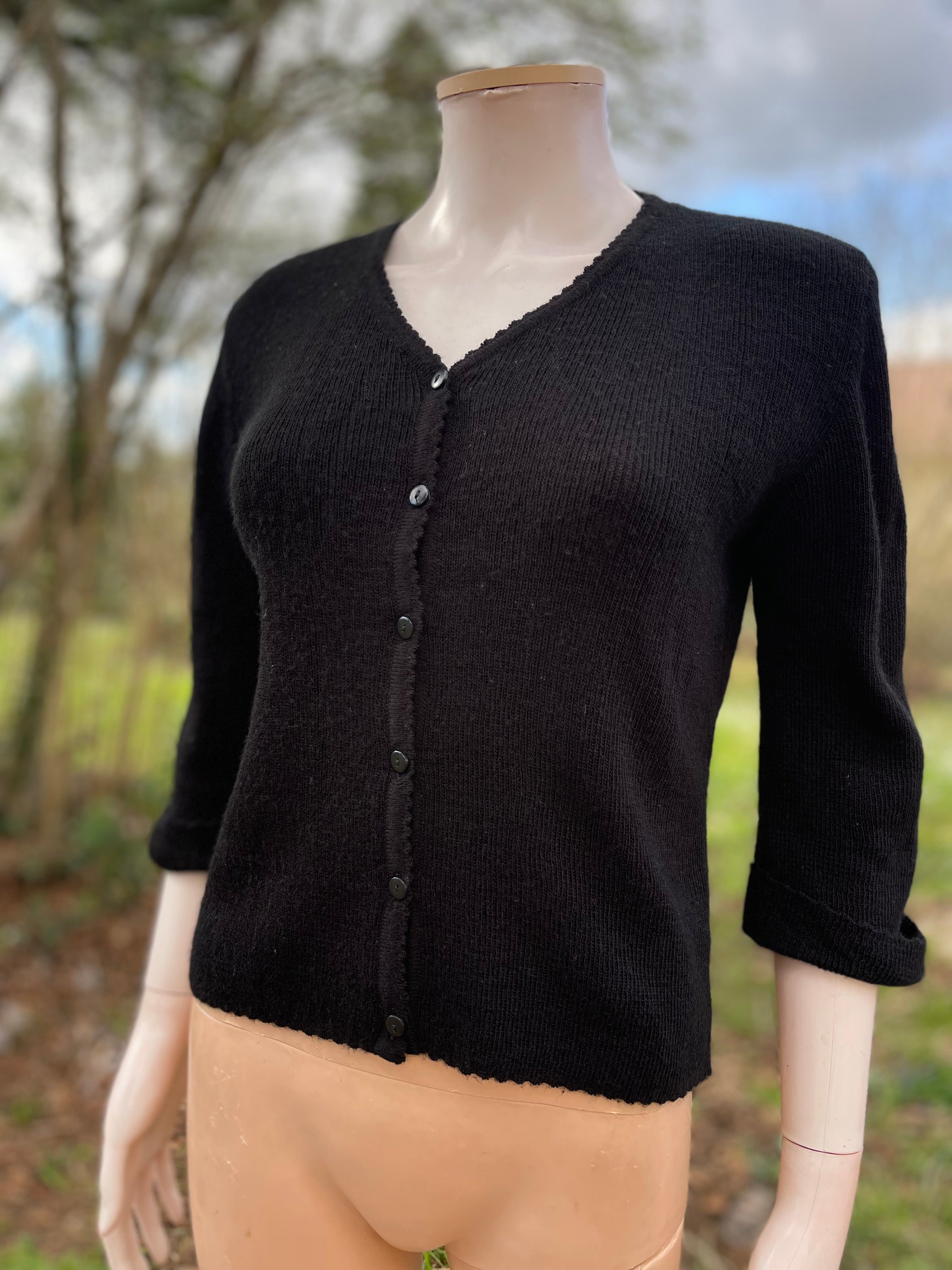 Cardigan vintage noir manches 3/4 taille 36